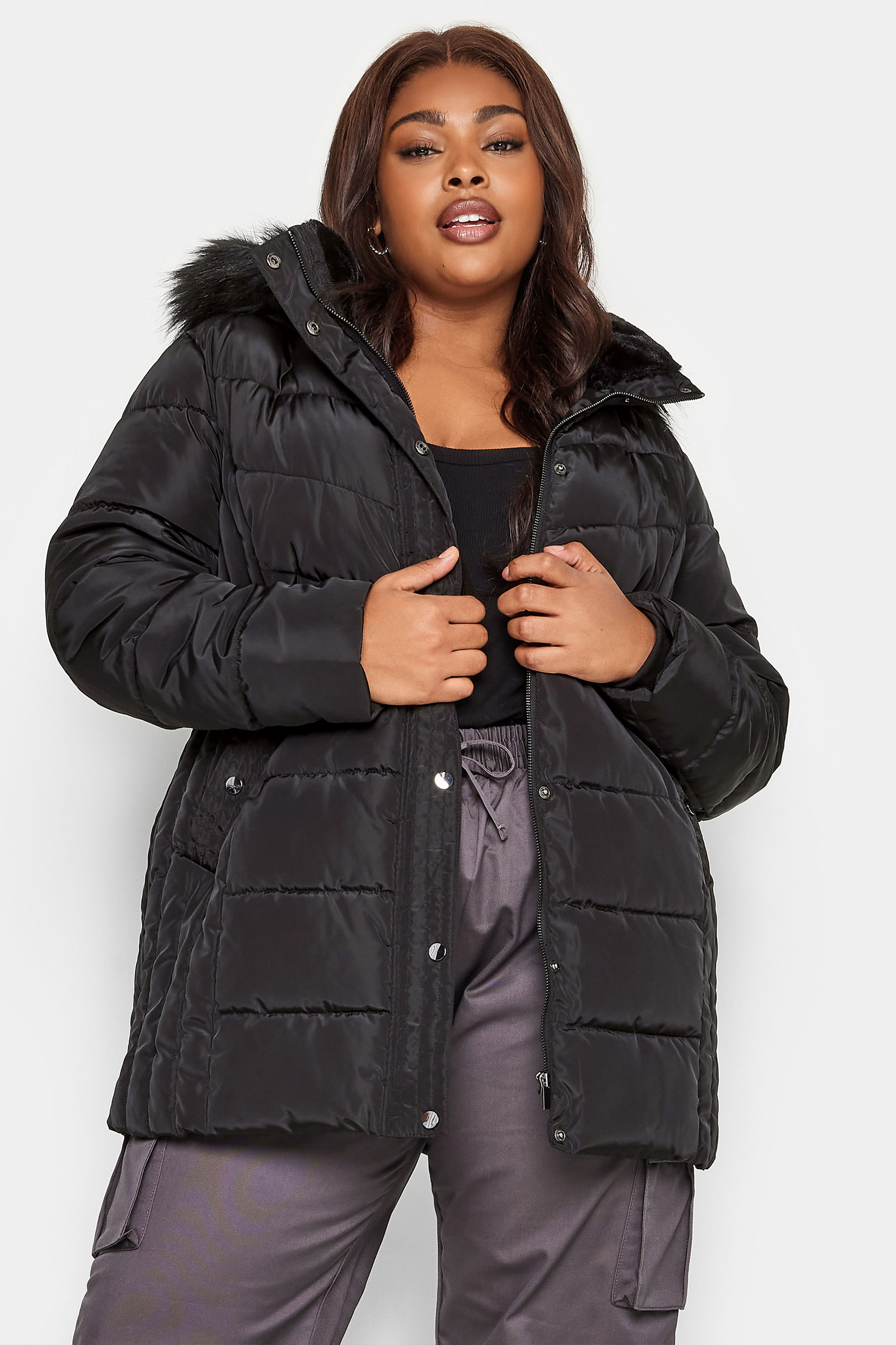 YOURS Curve Plus Size Black Puffer Jacket | Yours Clothing  1