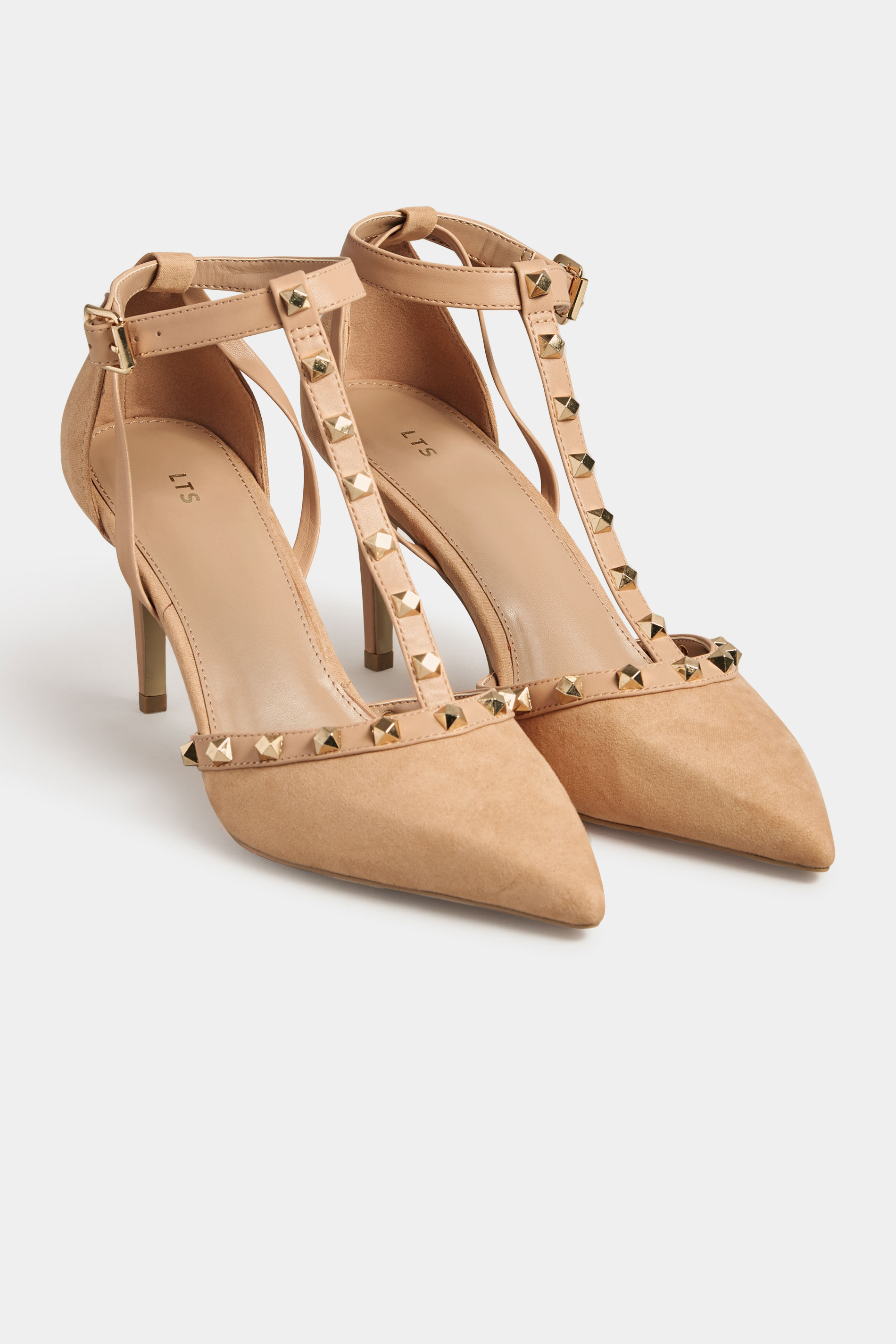 Lts Nude Studded T Bar Court Heel Shoes In Standard Fit Long Tall Sally