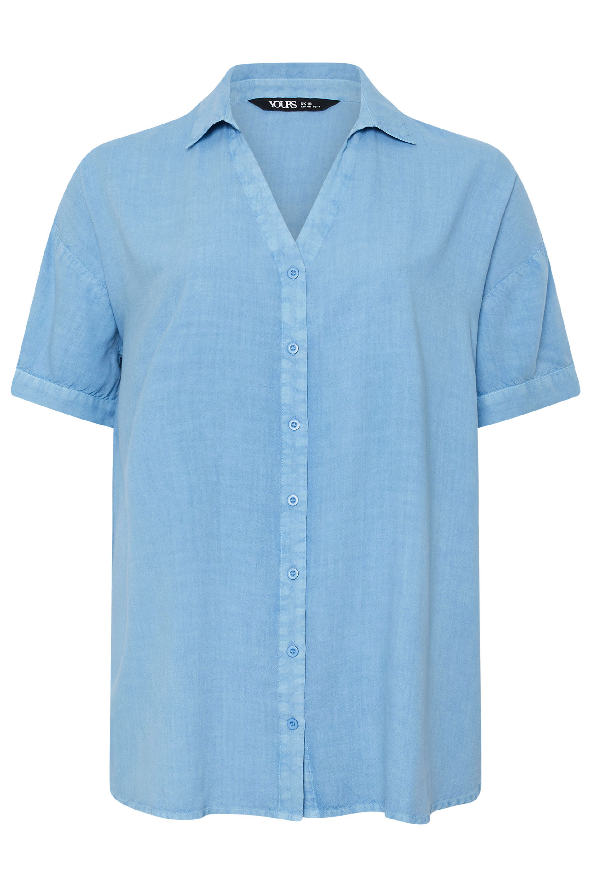 YOURS Plus Size Light Blue Short Sleeve Chambray Shirt | Yours Clothing 5