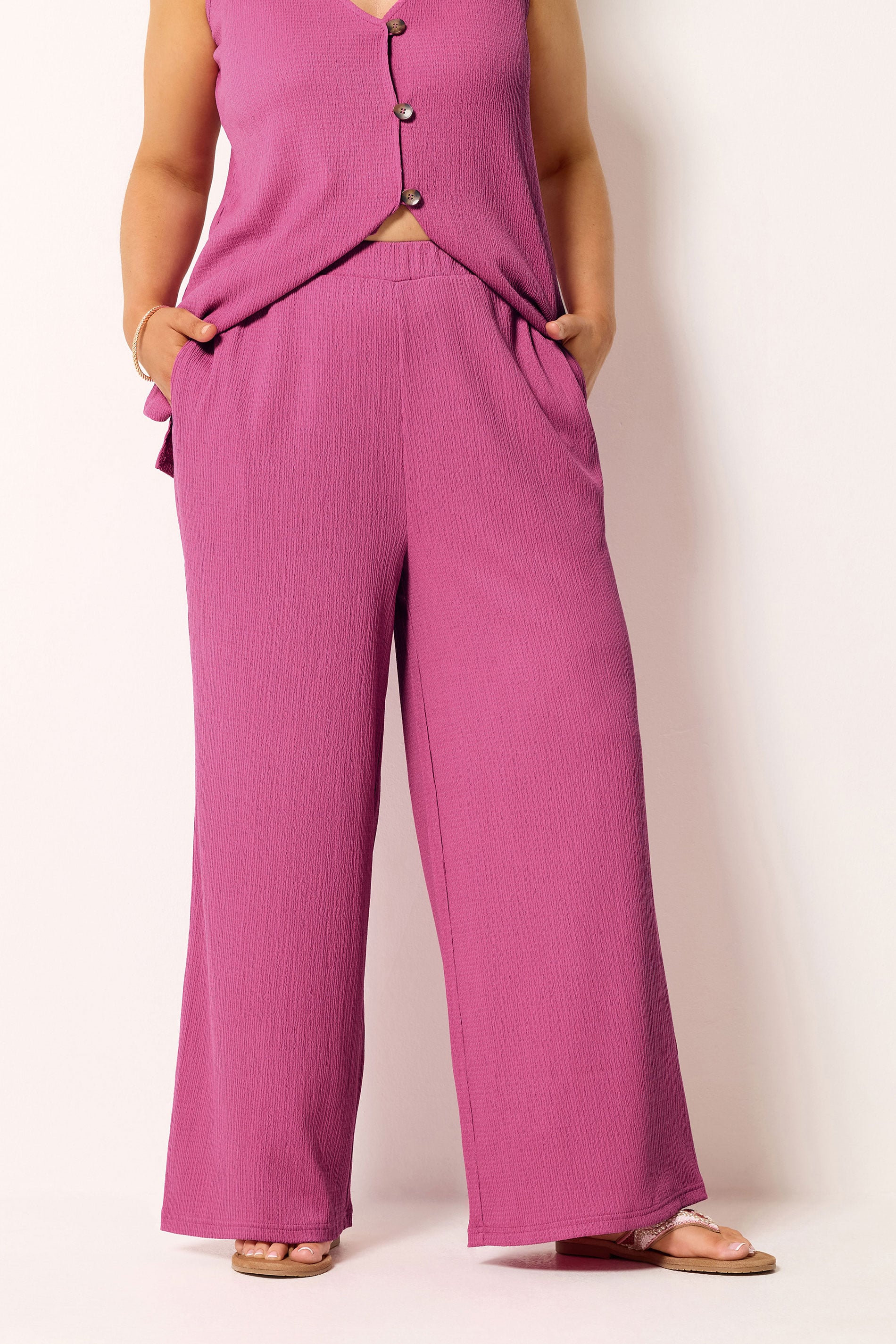 YOURS Plus Size Pink Textured Wide Leg Trousers | Yours Clothing 3