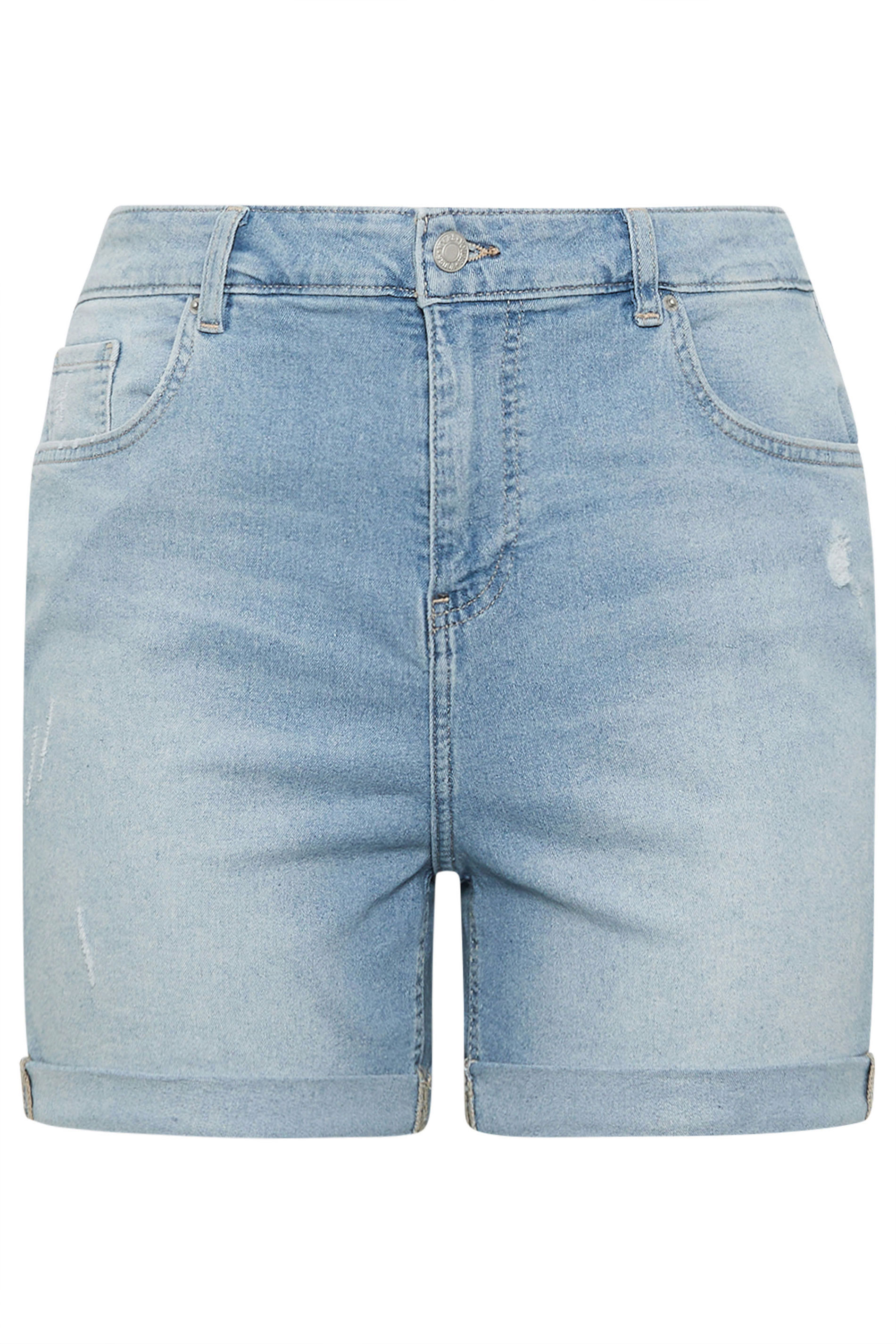 YOURS Plus Size Light Blue Denim Boyfriend Shorts | Yours Clothing 5