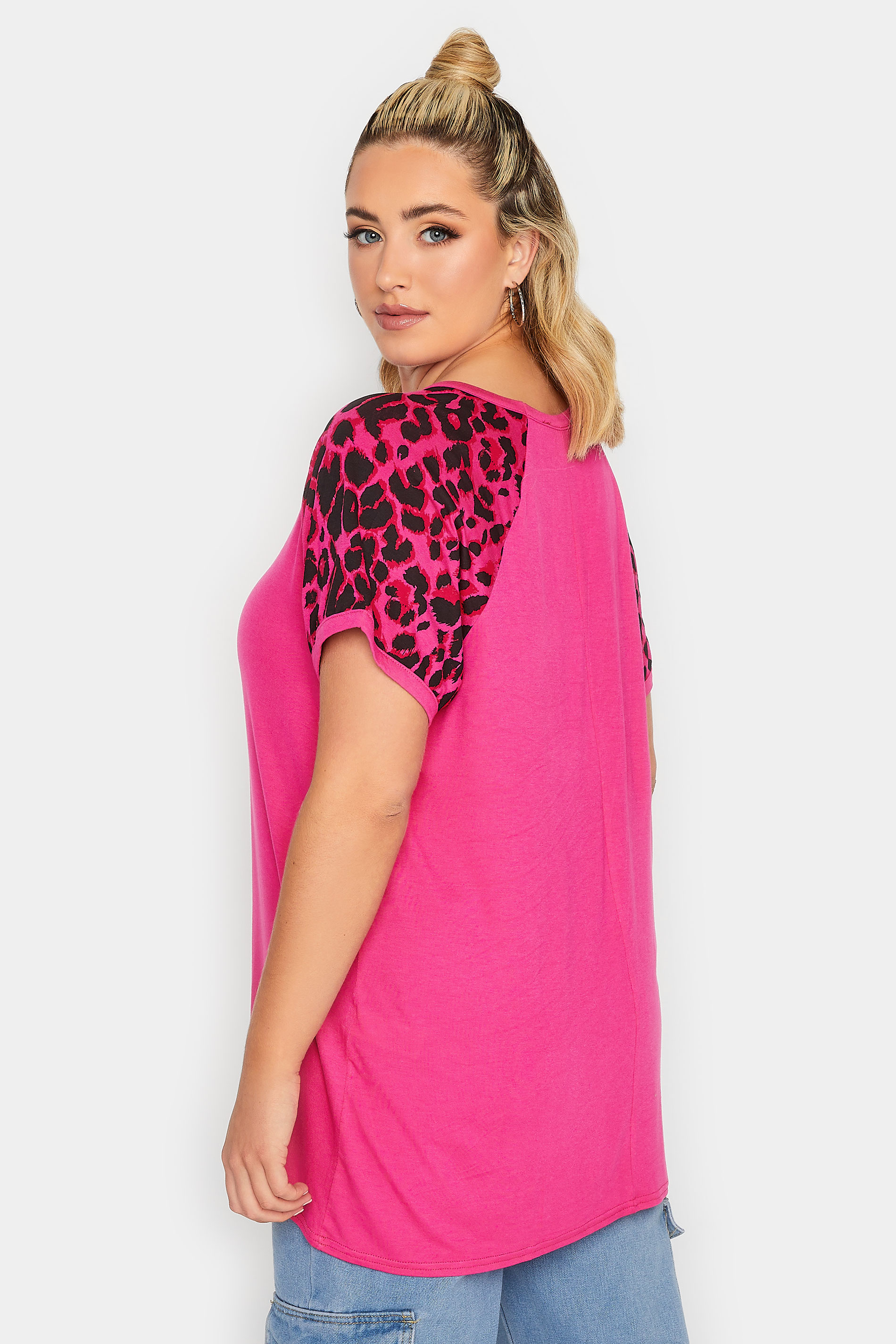 LIMITED COLLECTION Plus Size Hot Pink Leopard Print Short Sleeve T-Shirt | Yours Clothing  3