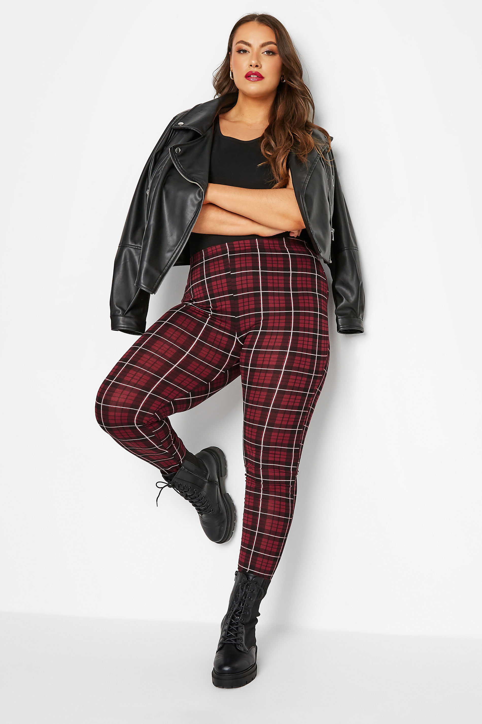 LIMITED COLLECTION Plus Size Burgundy Red Check Leggings | Clothing