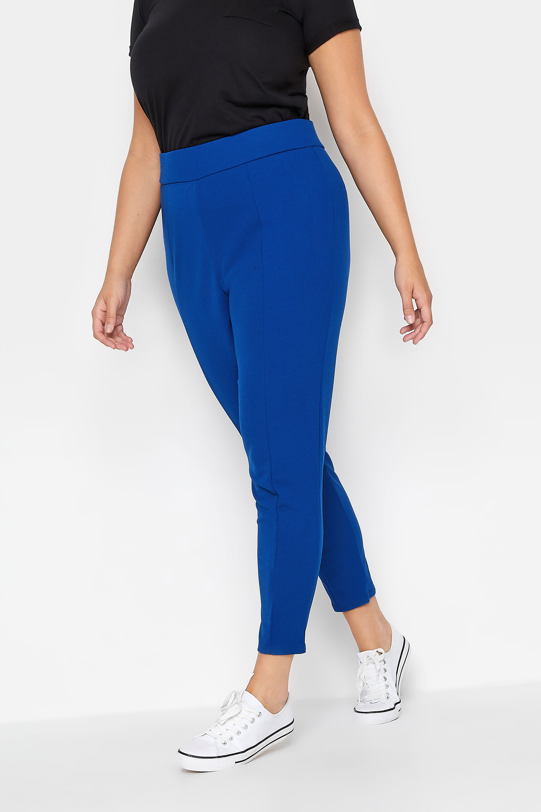 Plus Size Cobalt Blue Stretch Tapered Trousers | Yours Clothing 1
