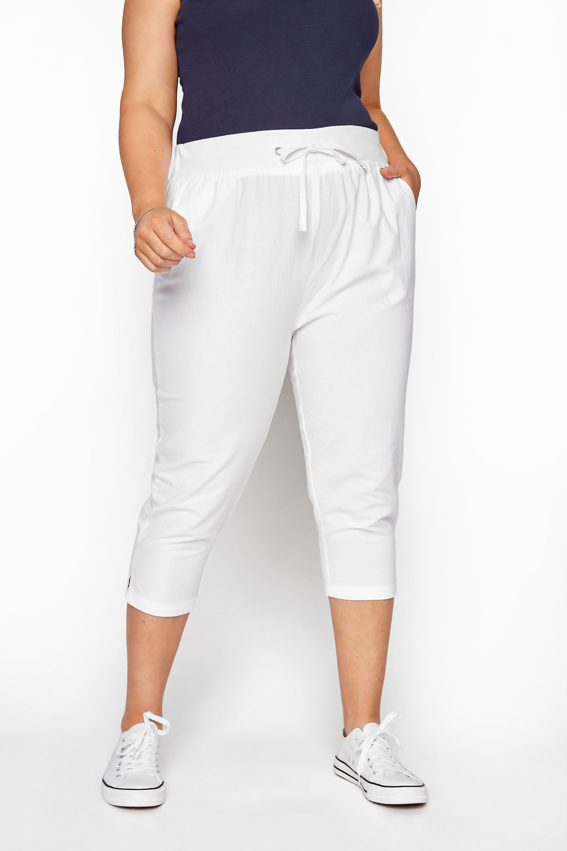 White Cool Cotton Cropped Joggers | Yours Clothing