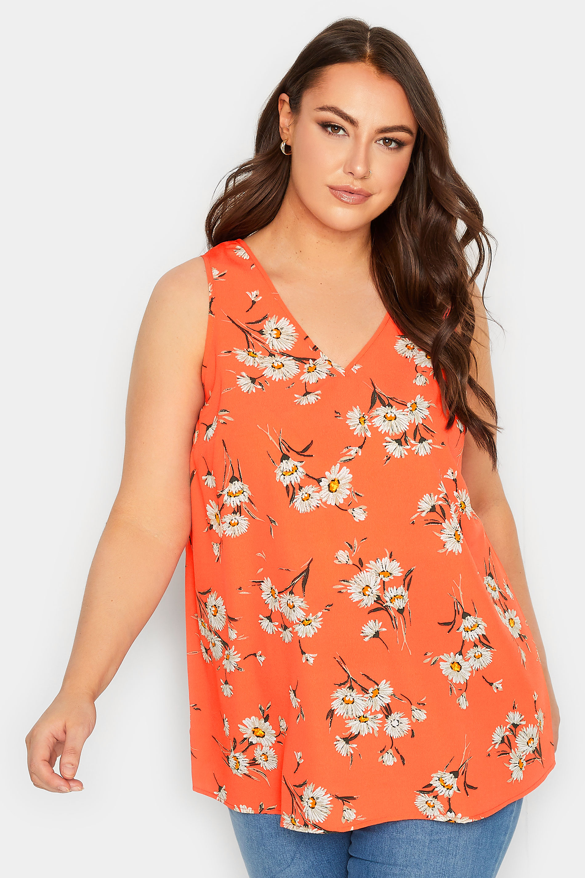 YOURS Curve Plus Size Red Floral Vest Top | Yours Clothing  1