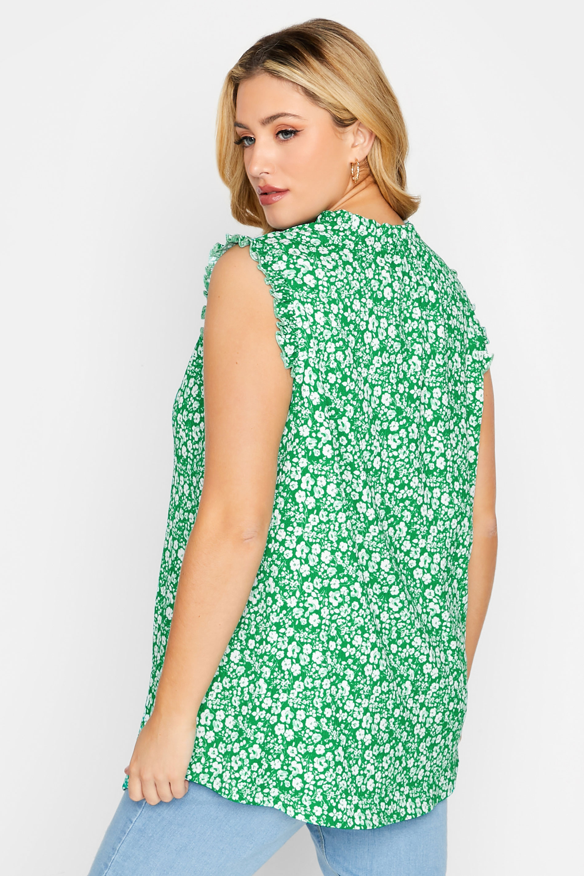 YOURS Plus Size Green Floral Print Frill Sleeve Blouse | Yours Clothing 3