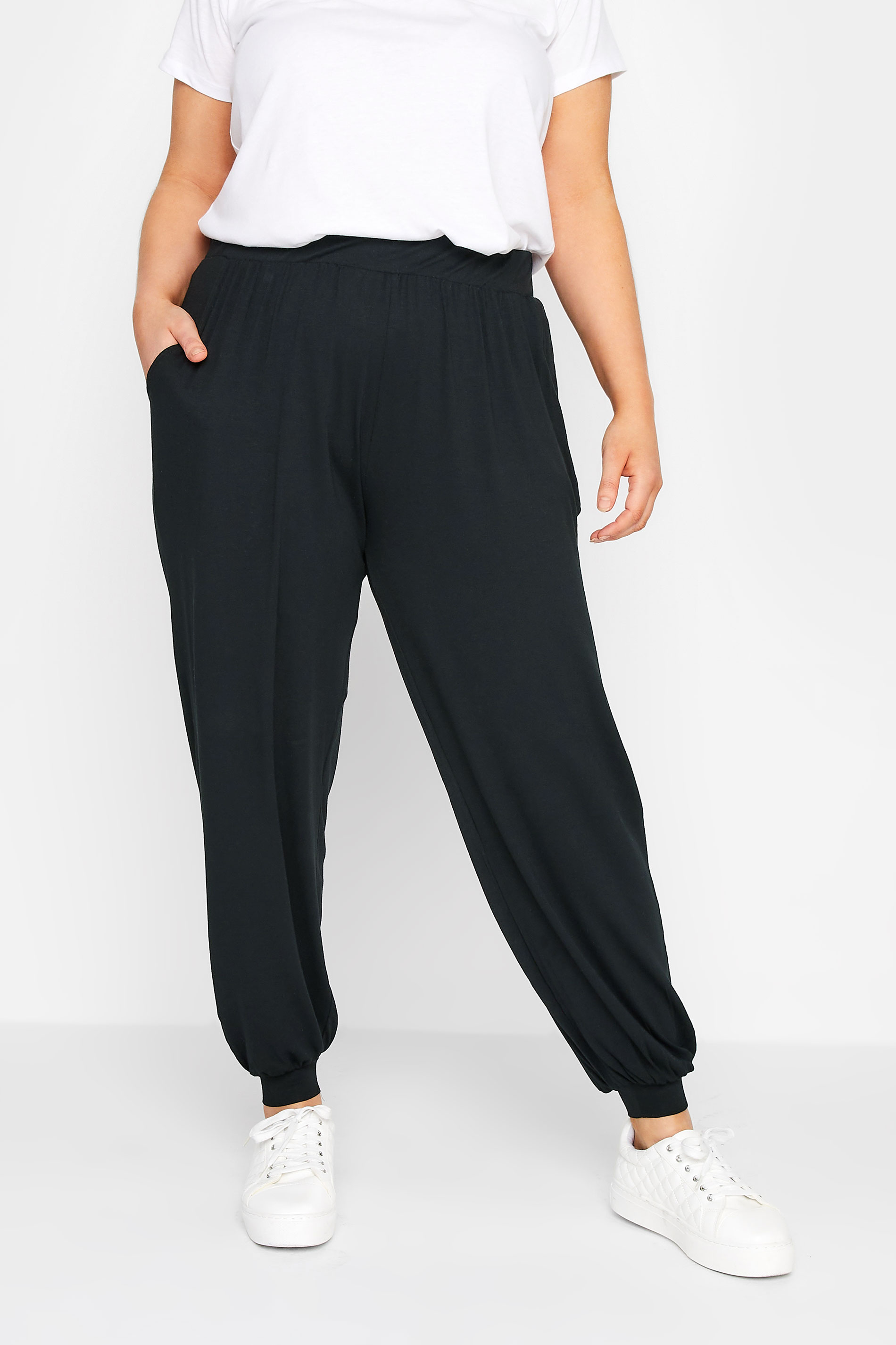 YOURS Plus Size Black Cuffed Harem Joggers | Yours Clothing 1