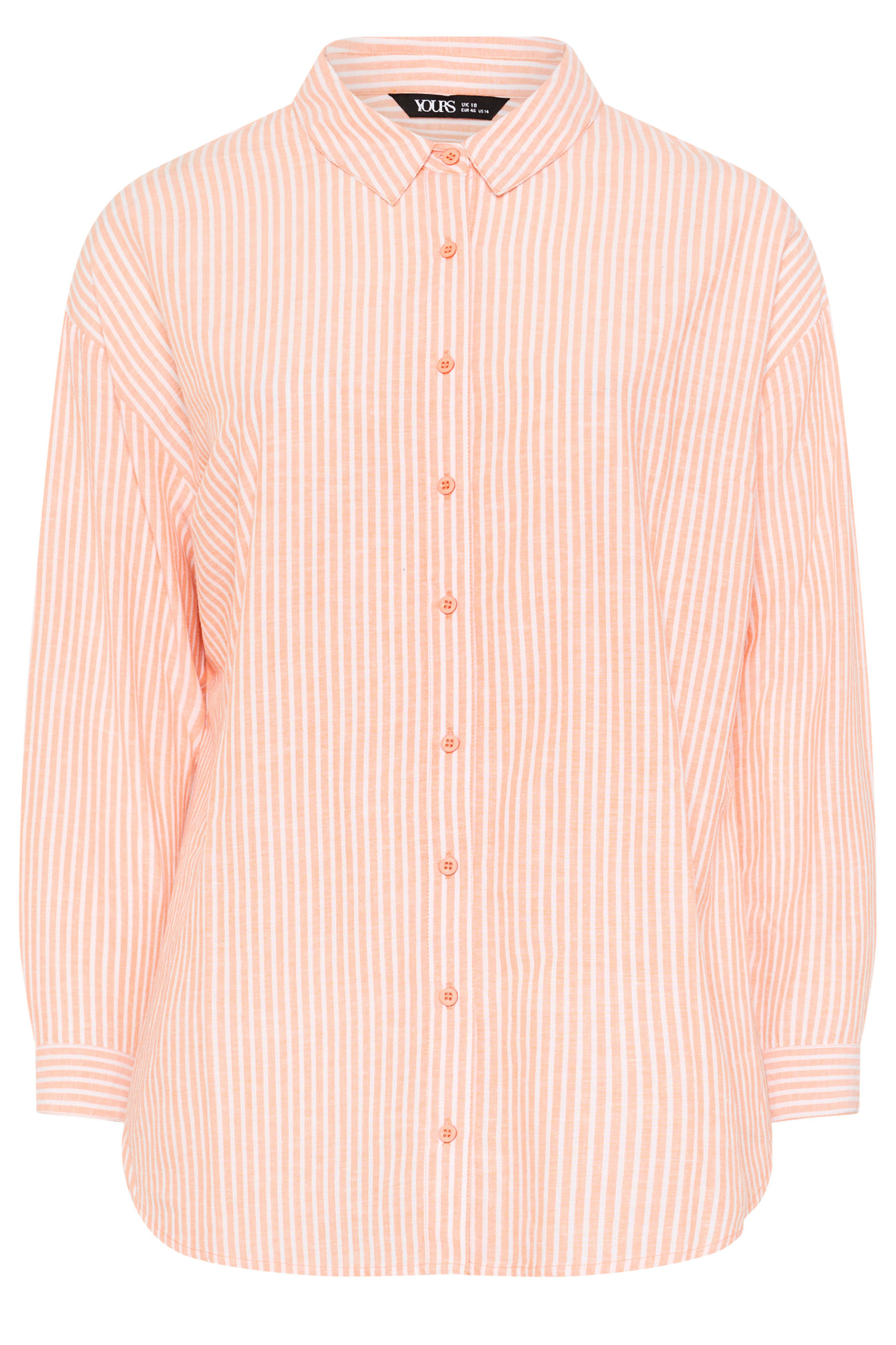 YOURS Plus Size Orange Stripe Linen Shirt | Yours Clothing 6