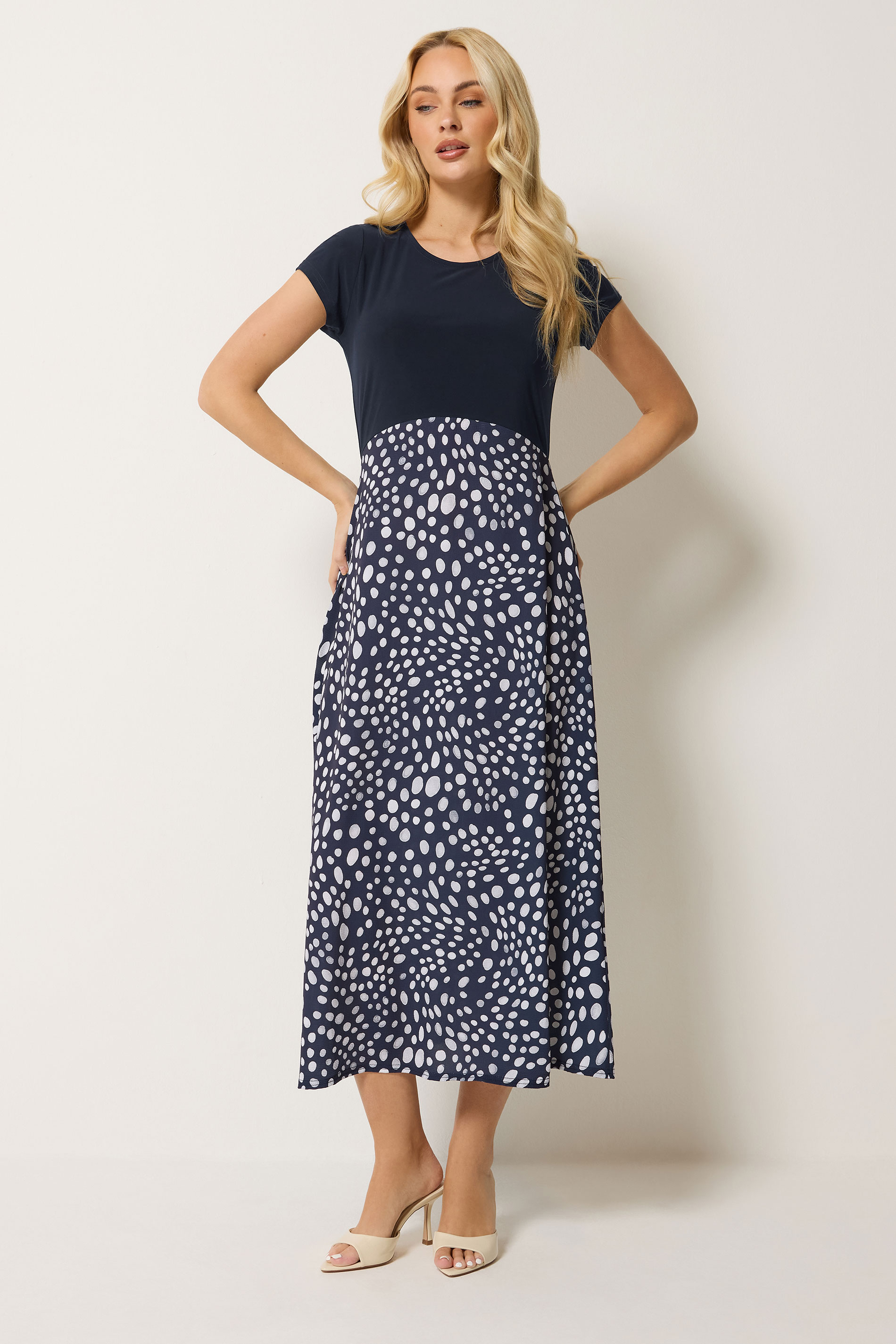 M&Co Navy Blue Spot Print 2 In 1 Midi Dress | M&Co 3