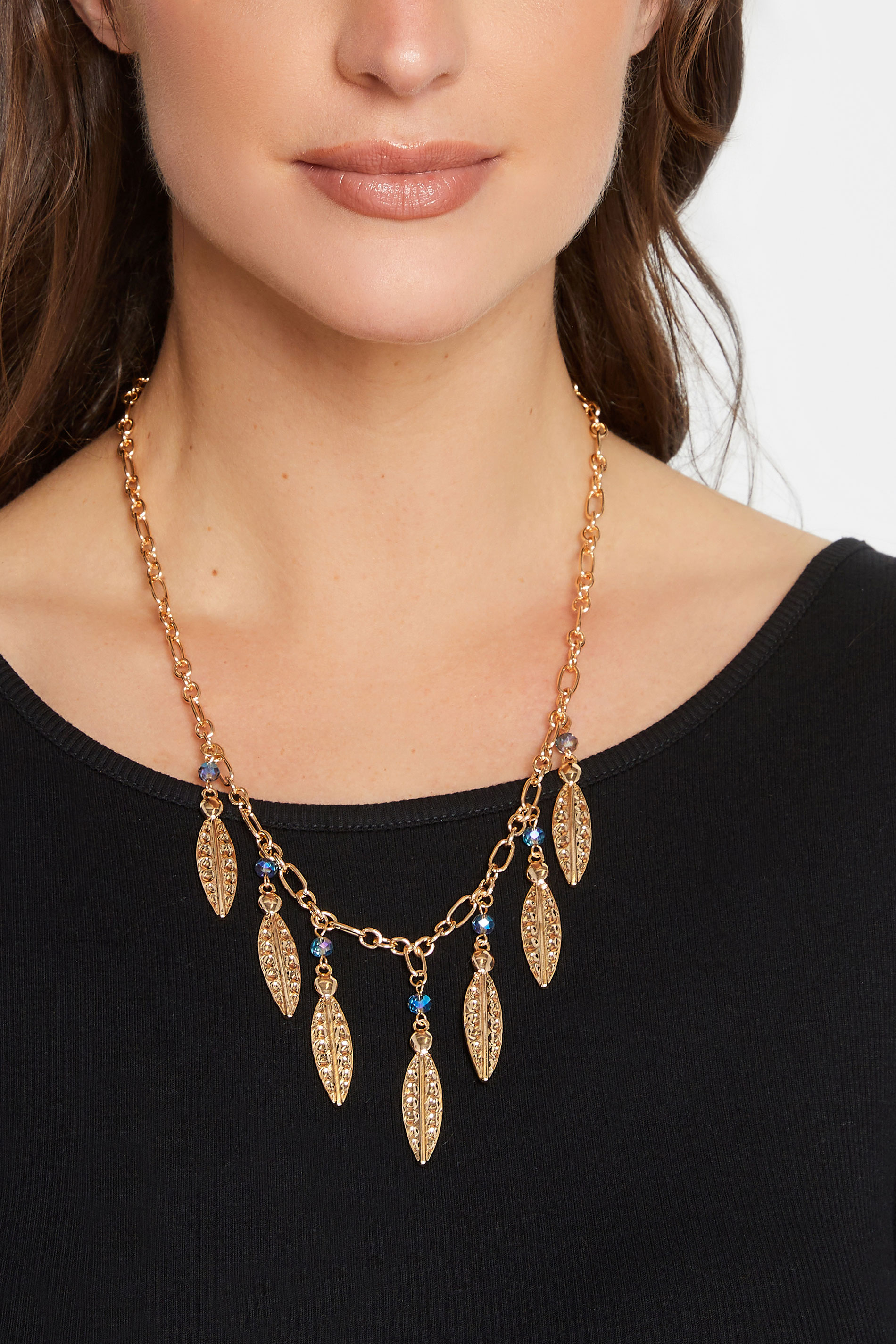 Gold Leaf Stone Drop Necklace | Yours Clothing 1