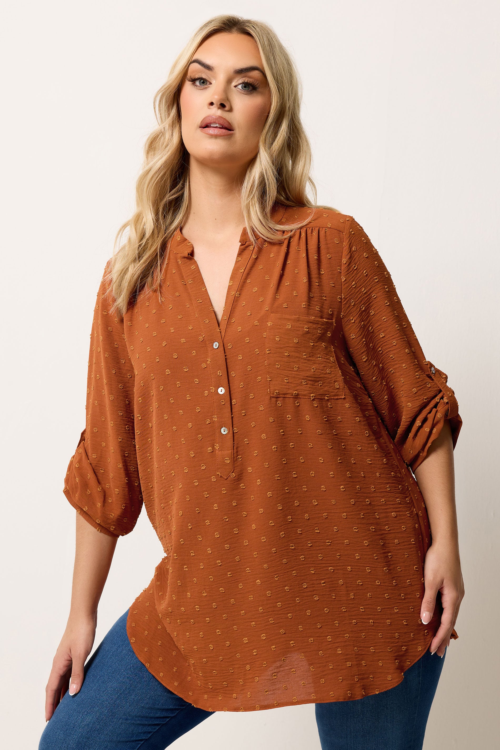 YOURS Plus Size Rust Orange Dobby Shirt  | Yours Clothing 3