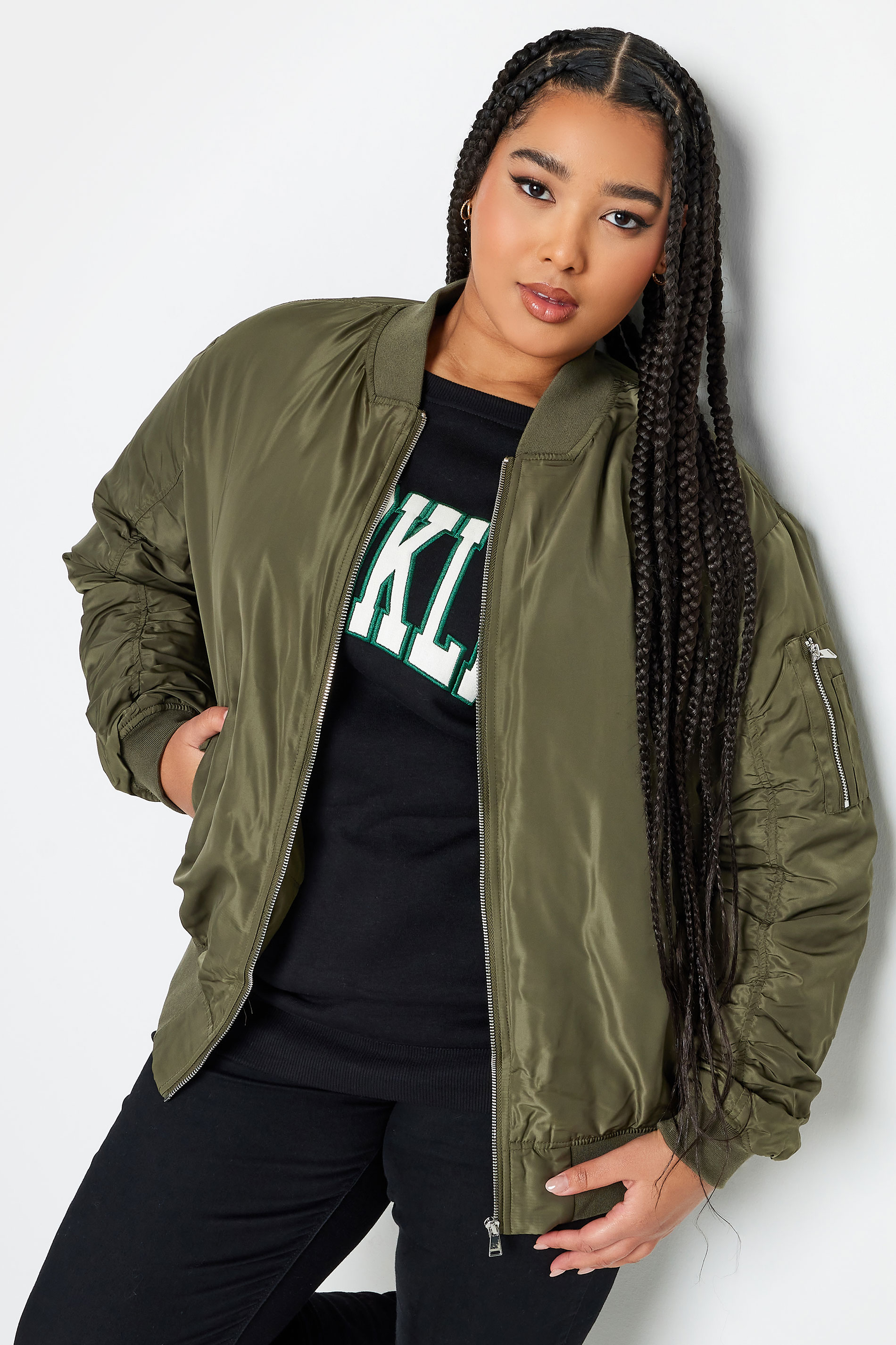 Product Video For YOURS Plus Size Curve Khaki Green Bomber Jacket | Yours Clothing  1