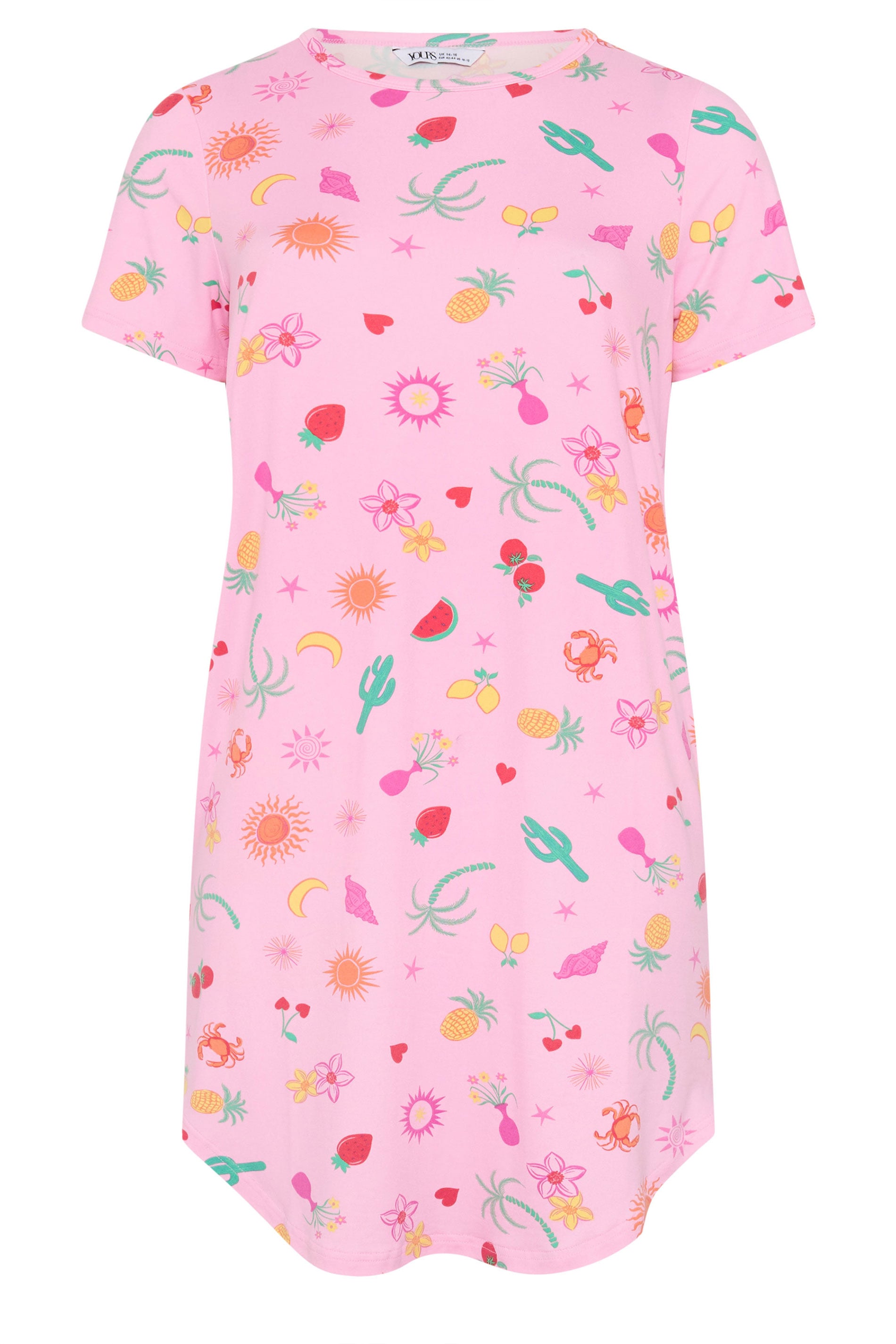 YOURS Plus Size Pink Summer Print Soft Touch Nightdress | Yours Clothing 5