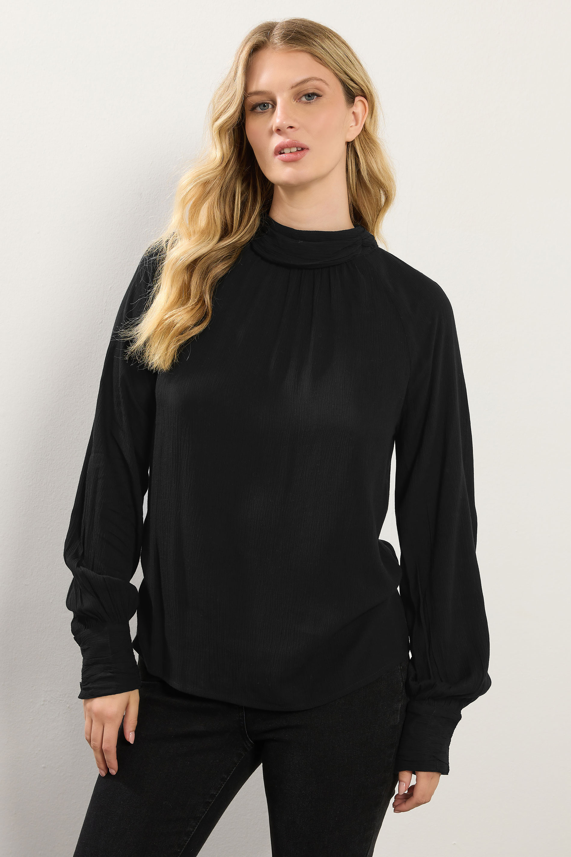 LTS Tall Black High Neck Crinkle Top | Long Tall Sally 2