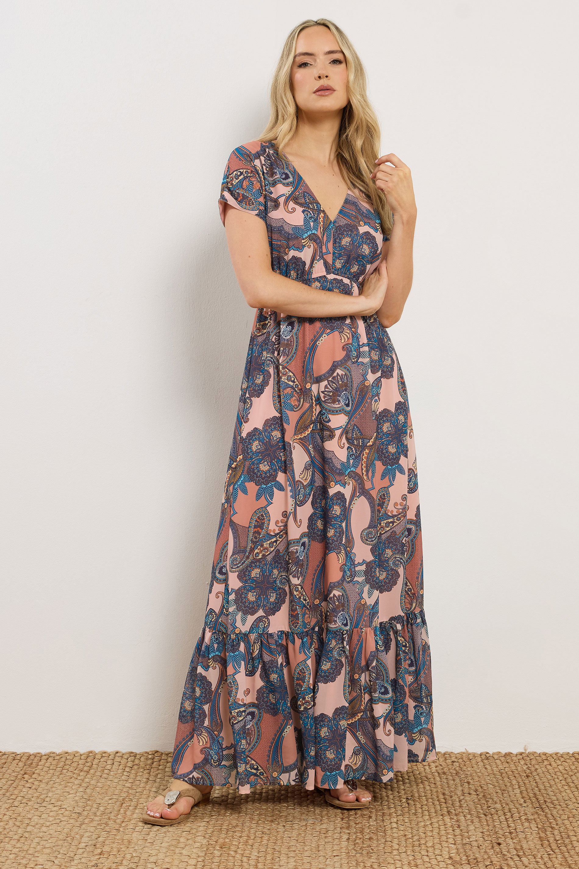 LTS Tall Women's Natural Brown Paisley Short Sleeve Maxi Dress | Long Tall Sally 1