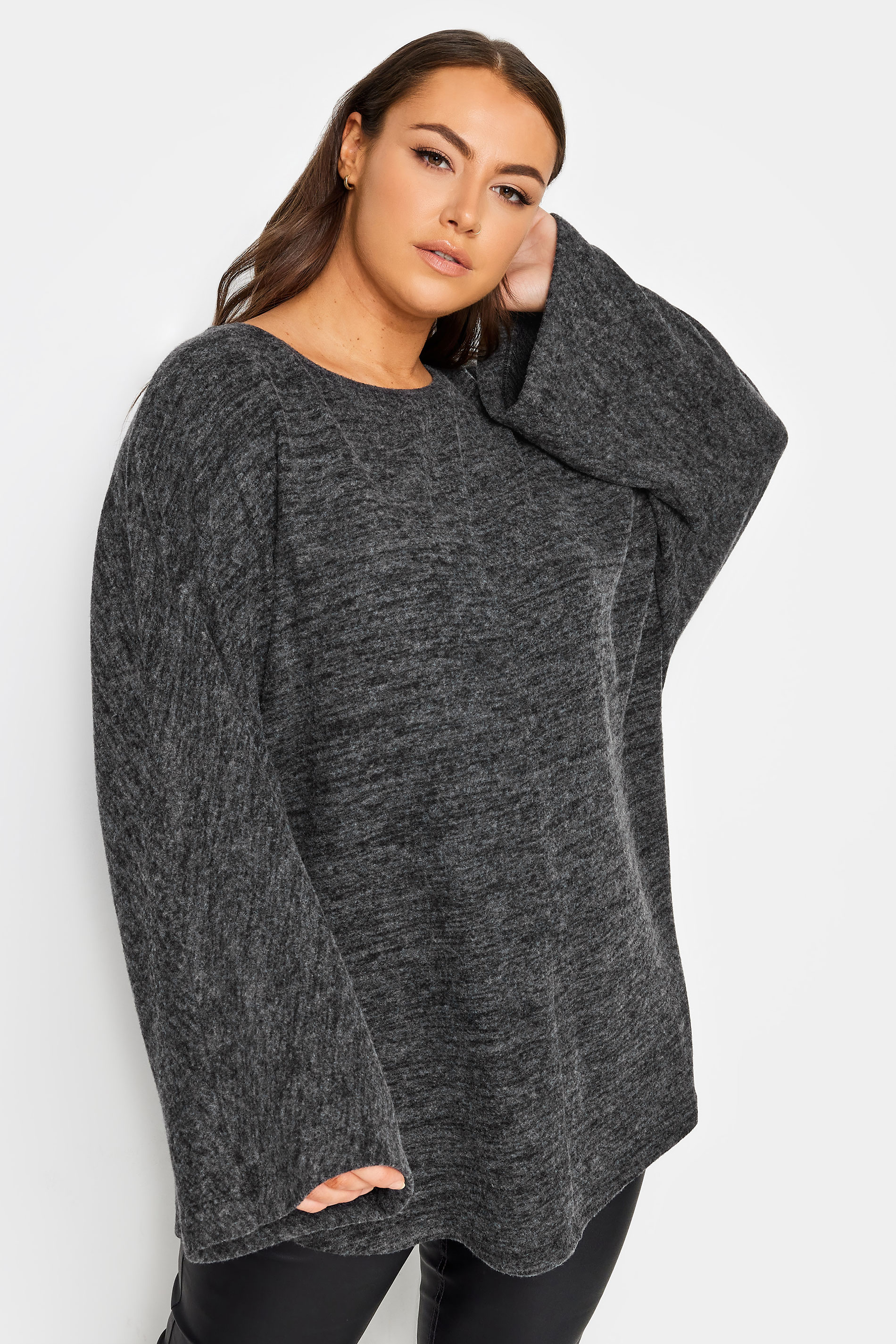 YOURS LUXURY Plus Size Charcoal Grey Batwing Sleeve Jumper | Yours Clothing 1
