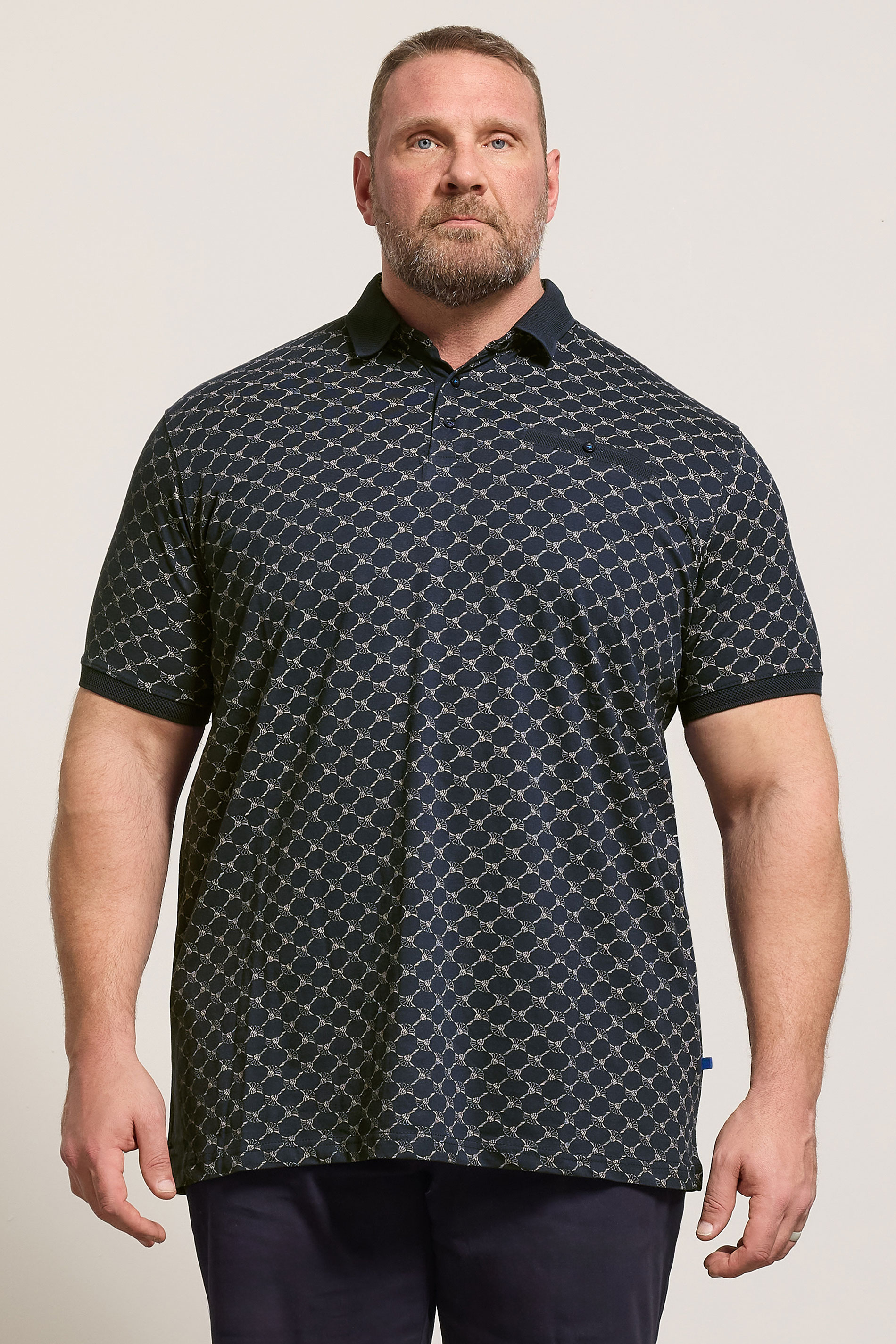 D555 Big & Tall Navy Blue Jacquard Polo Shirt | BadRhino 3