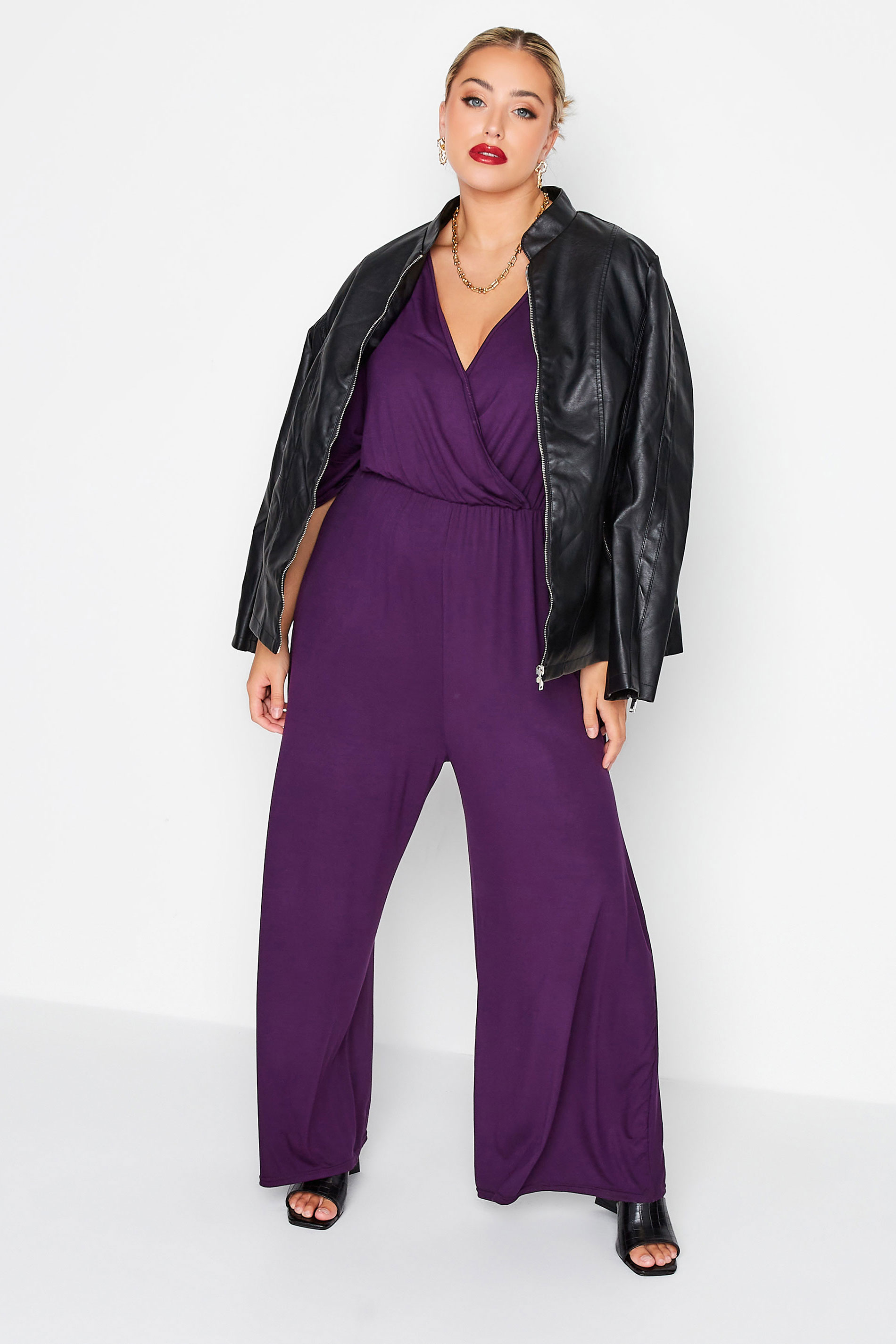 LIMITED COLLECTION Plus Size Dark Purple Wrap Culotte Jumpsuit | Yours Clothing 2