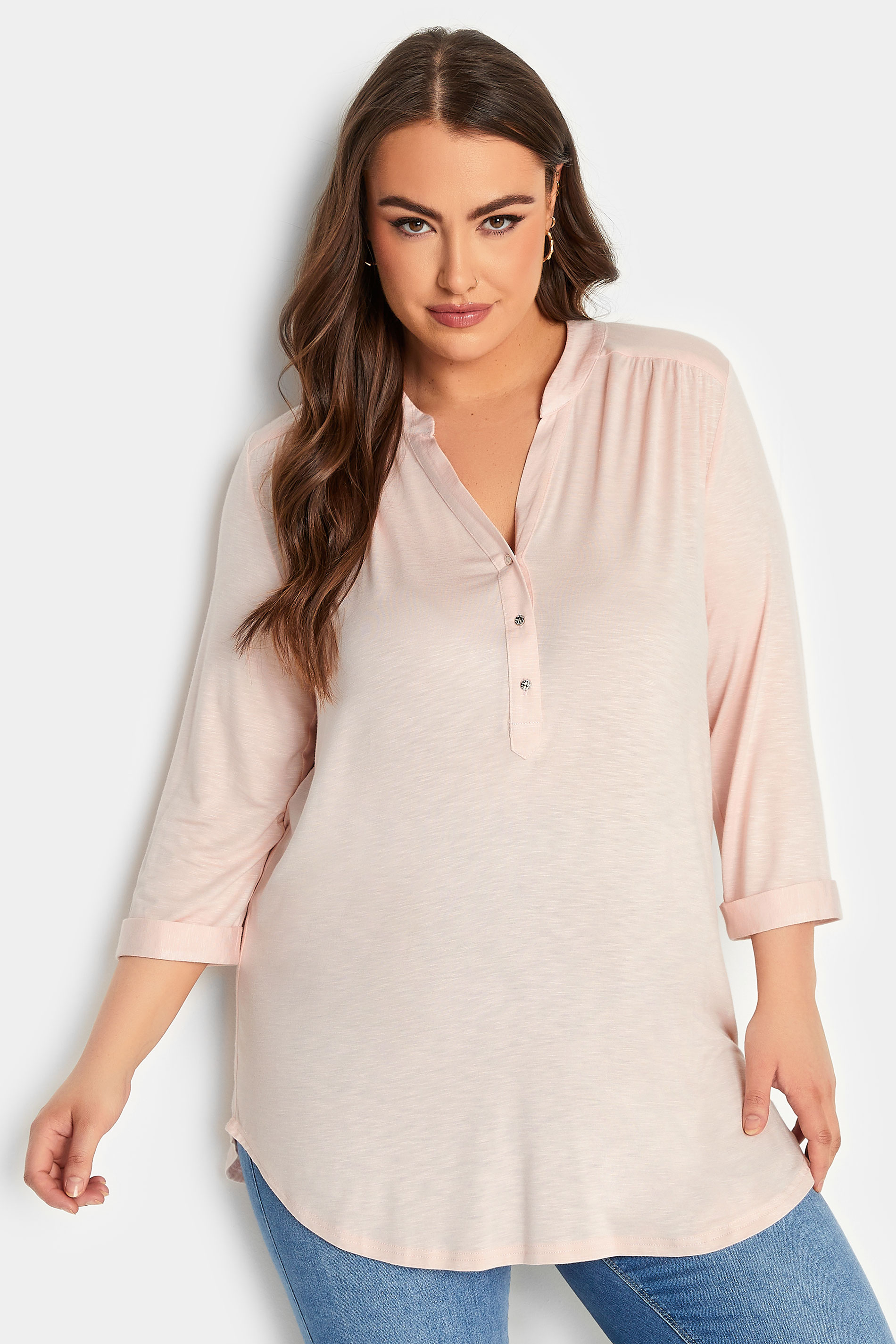 YOURS Plus Size Light Pink Half Placket Blouse | Yours Clothing  1