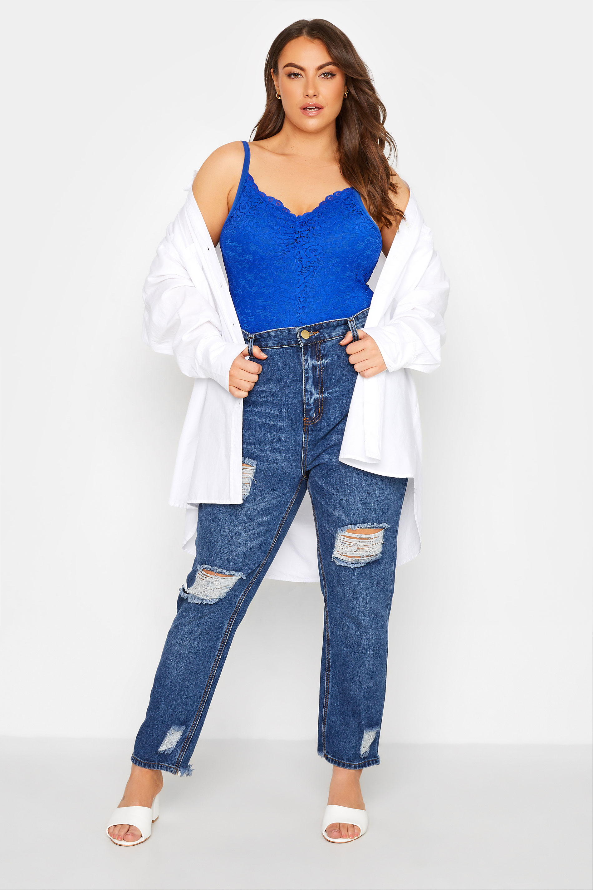 LIMITED COLLECTION Plus Size Cobalt Blue Lace Bodysuit | Yours Clothing 2