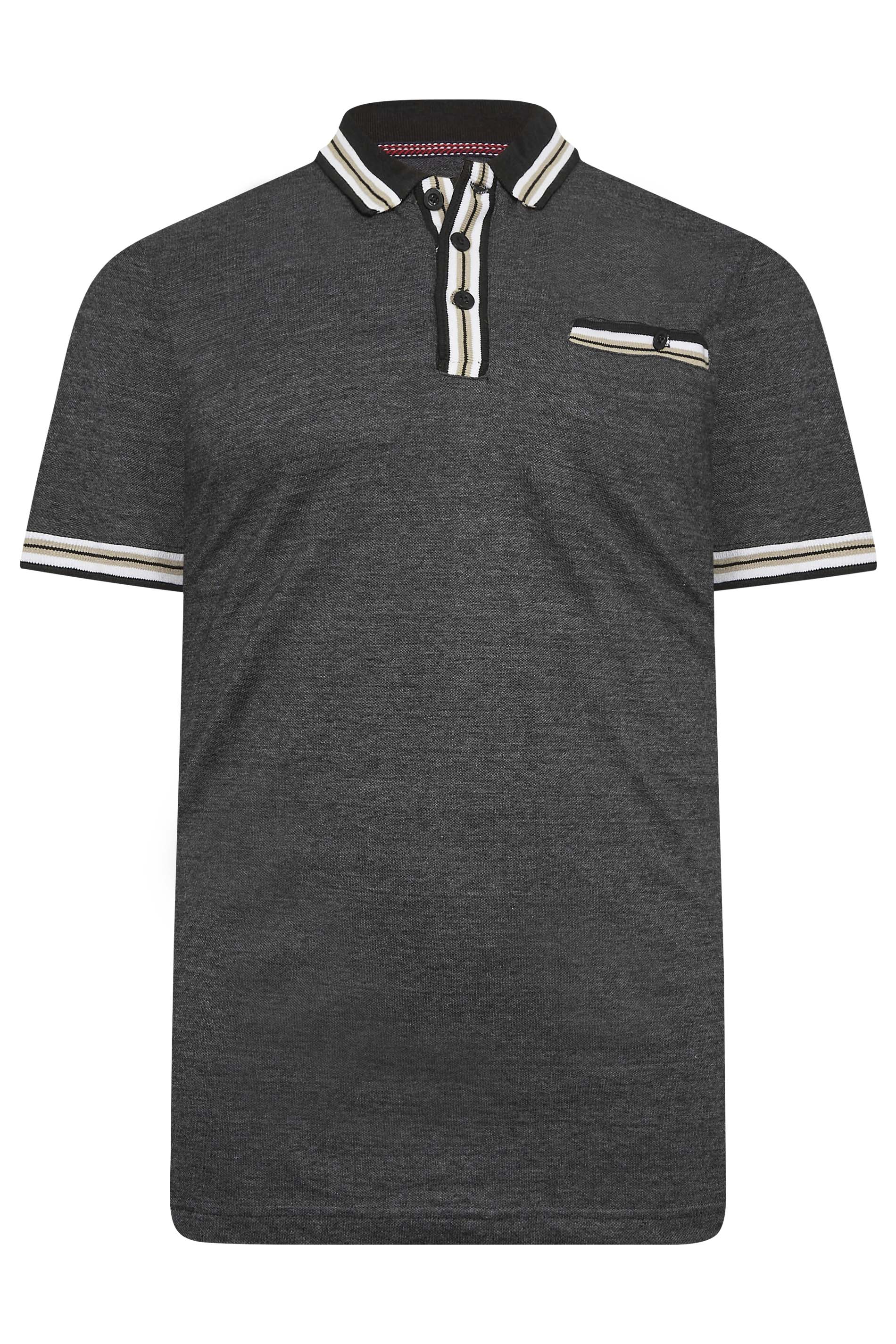 KAM Big & Tall Charcoal Grey Stripe Short Sleeve Polo Shirt | BadRhino 3