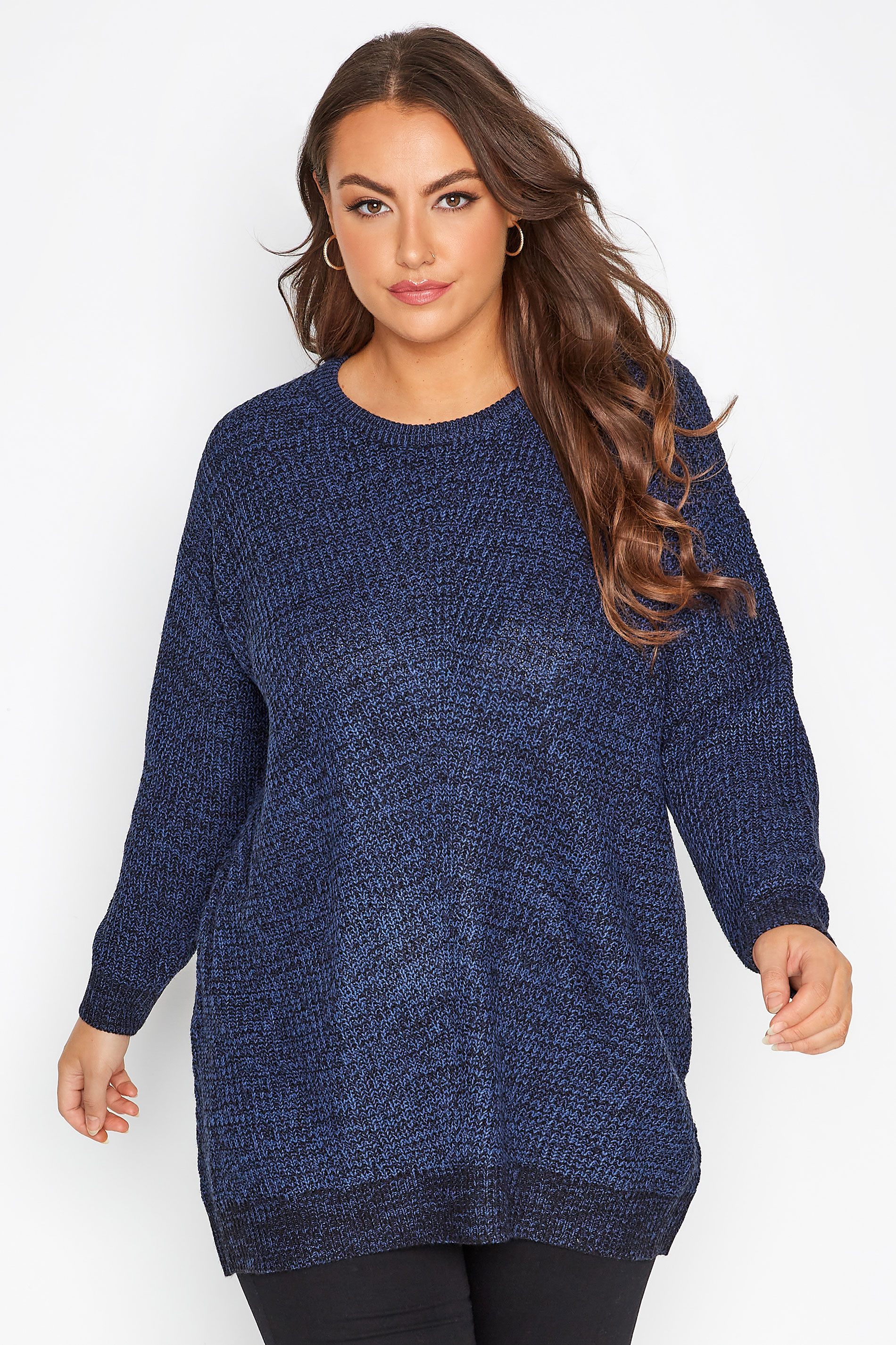 Plus Size Curve Blue Twist Essential Knitted Jumper | Yours Clothing 1