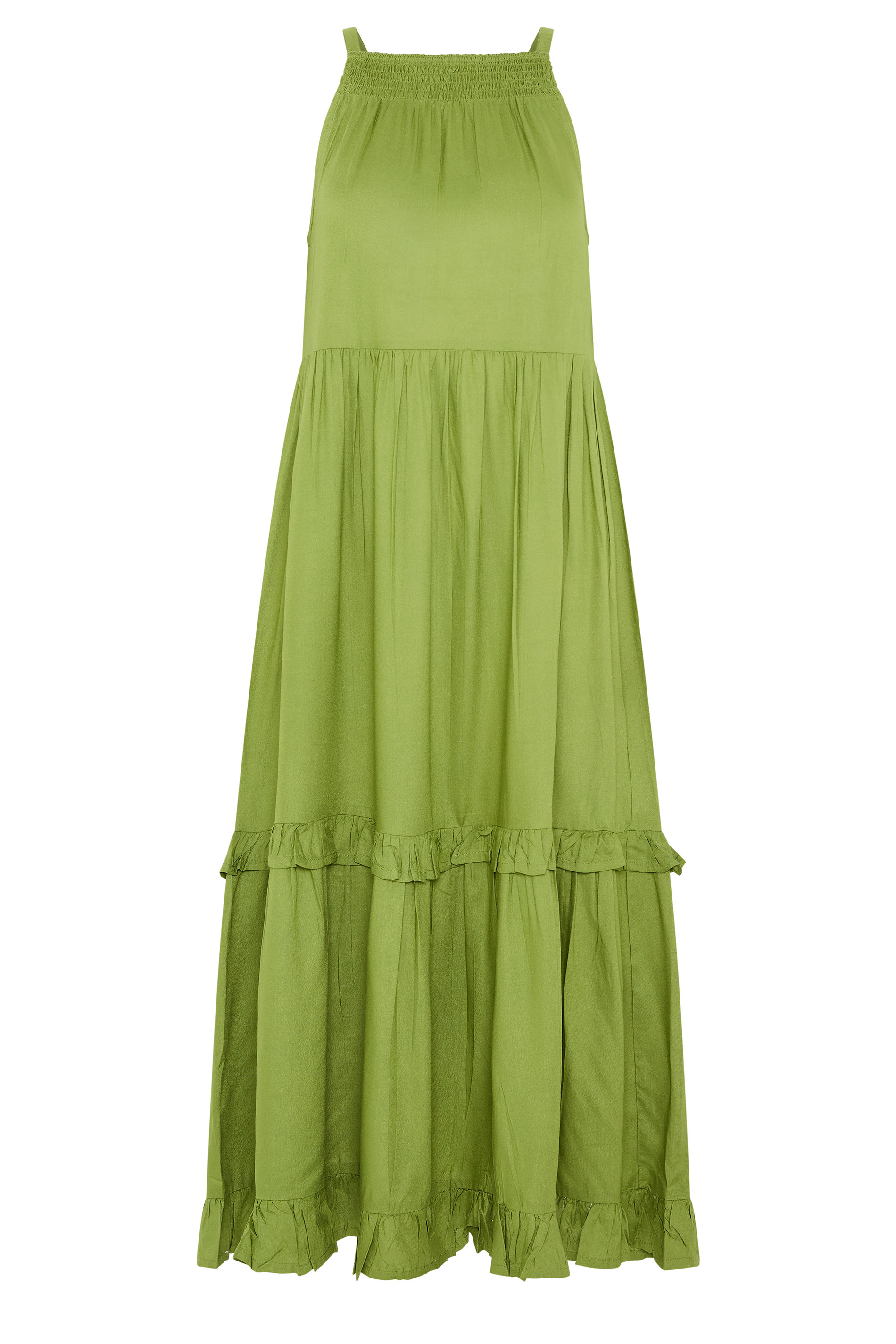 PixieGirl Petite Women's Green Halter Neck Tiered Maxi Dress | PixieGirl 5