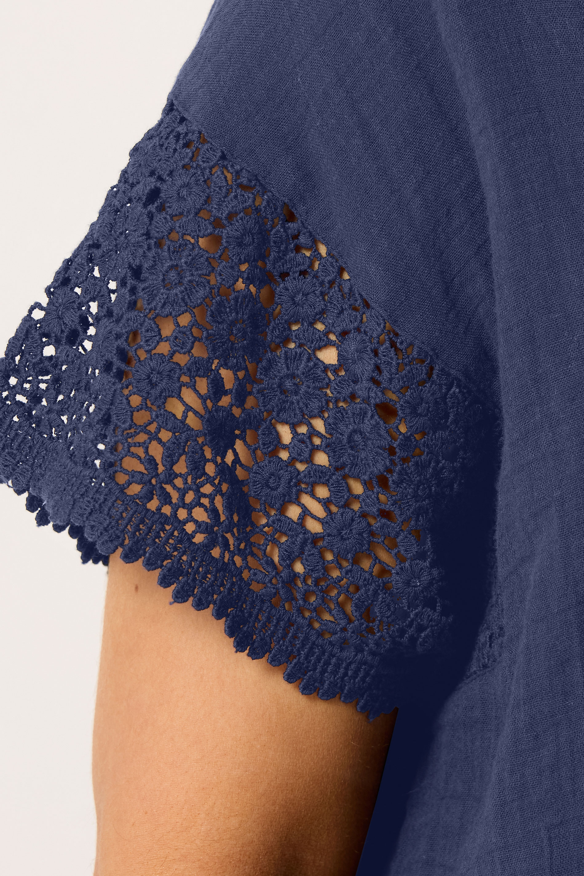 YOURS Plus Size Navy Blue Crochet Cheesecloth Top | Yours Clothing 4