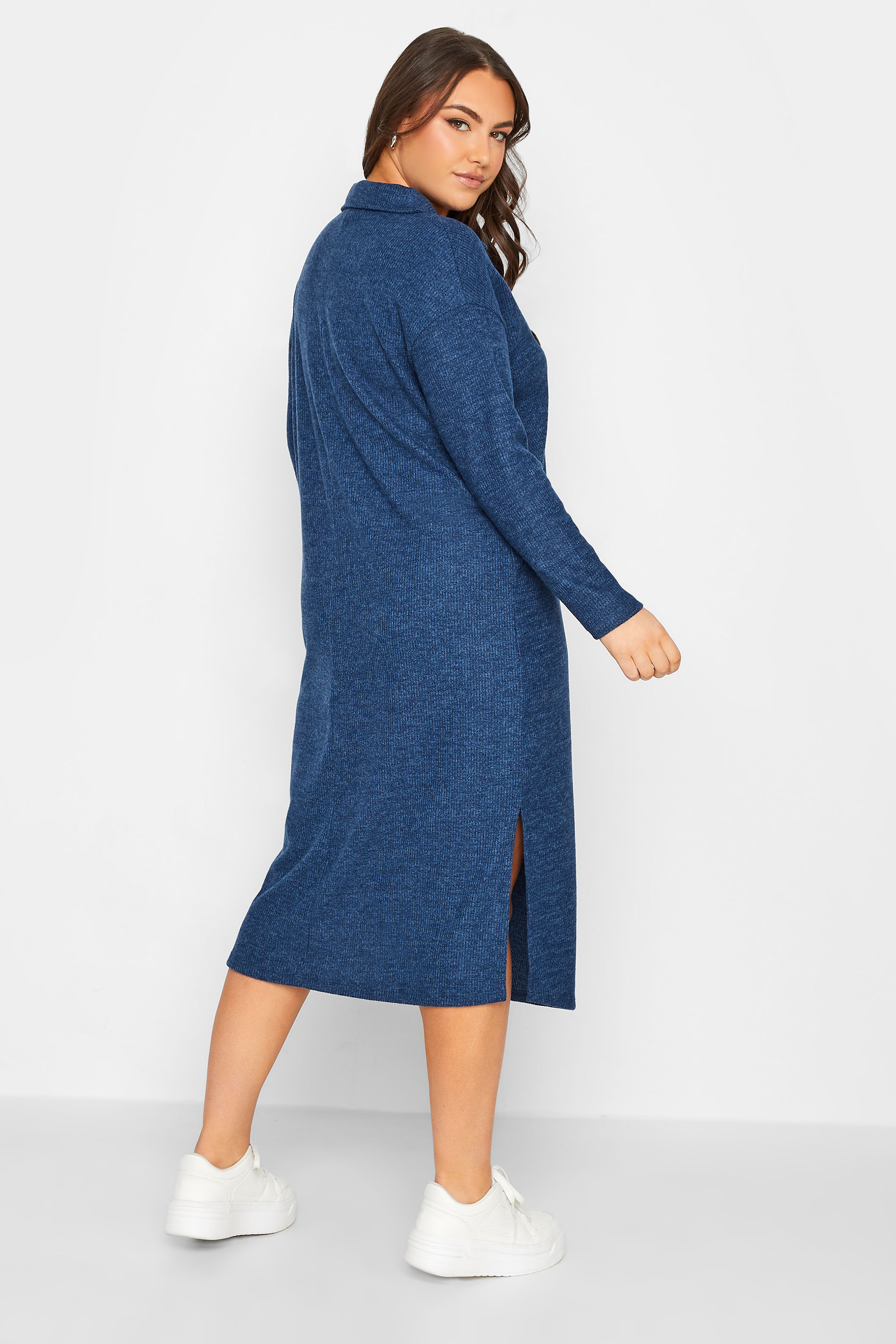 Plus Size Blue Soft Touch Open Collar Midi Dress | Yours Clothing  3