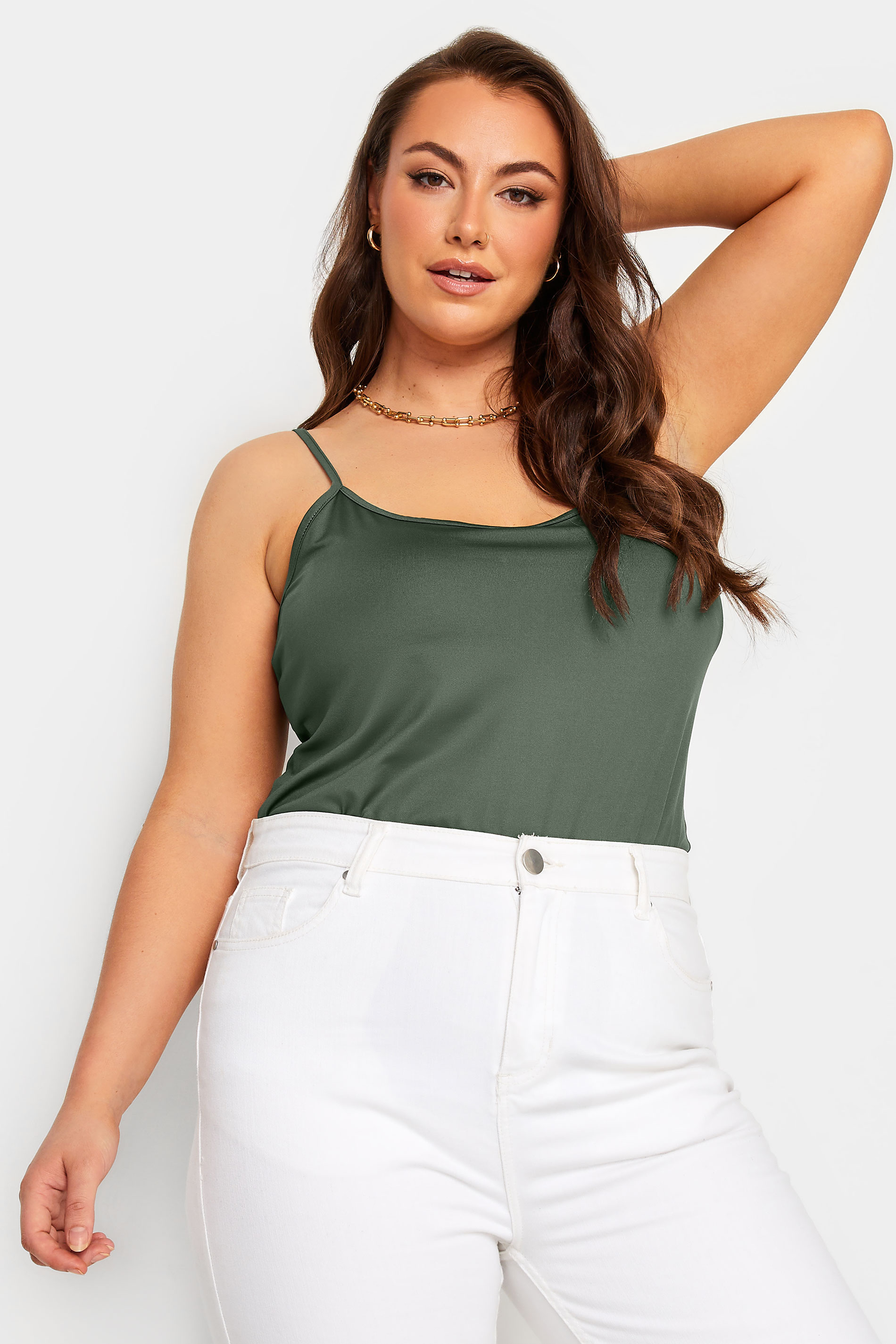 YOURS Curve Khaki Green Strappy Vest Top | Yours Clothing 1