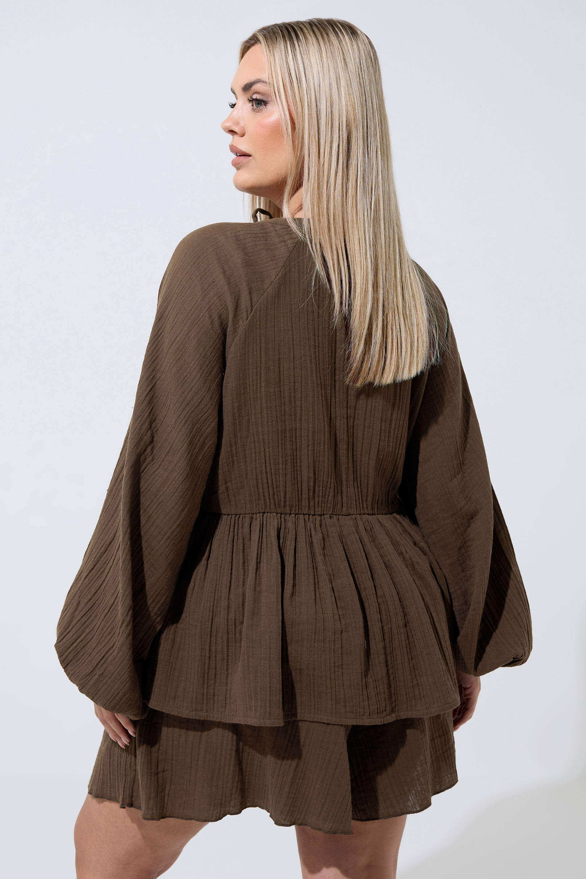 LIMITED COLLECTION Plus Size Chocolate Brown Cheesecloth Top | Yours Clothing 4
