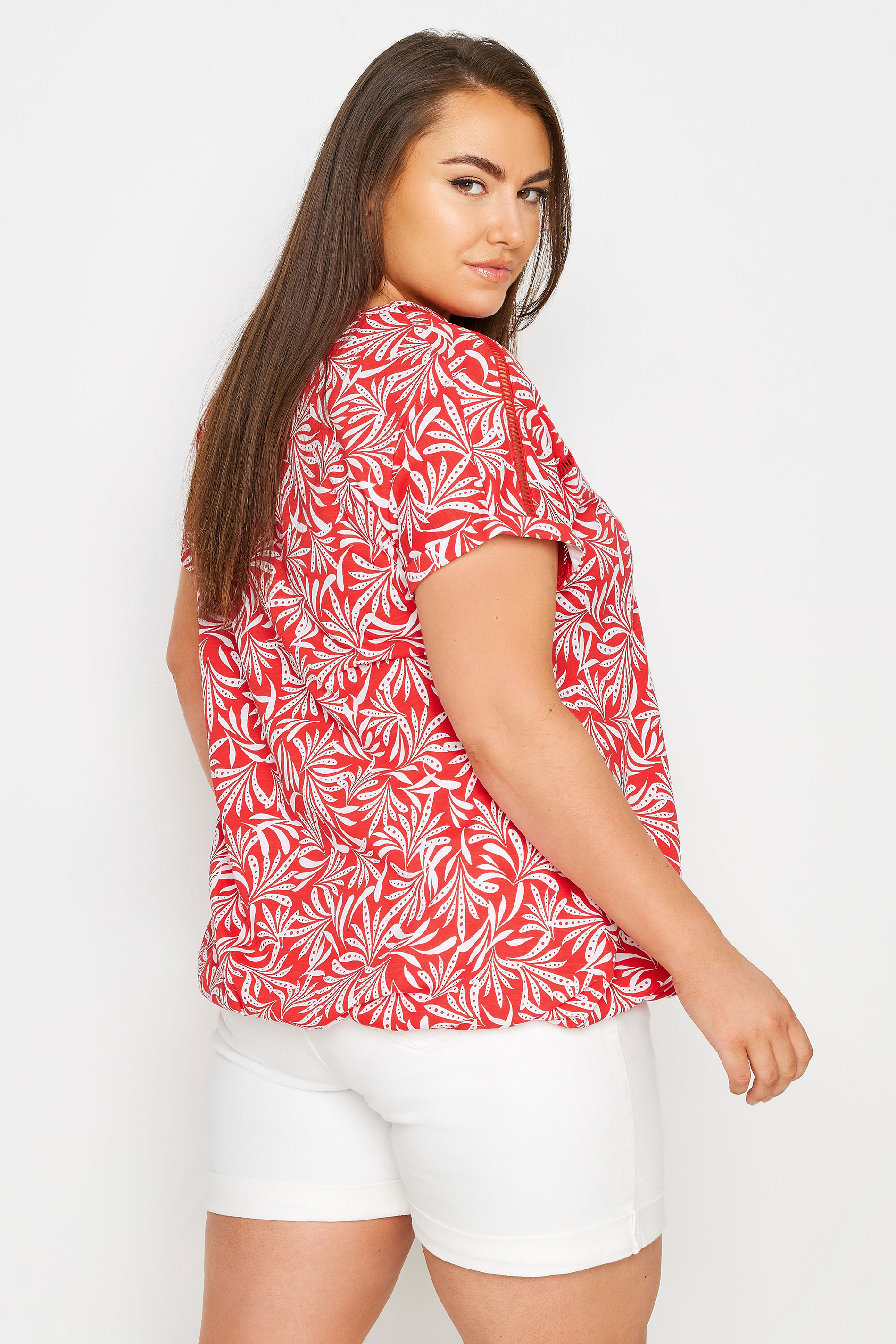YOURS Plus Size Red Leaf Print Bubble Hem Top | Yours Clothing 3