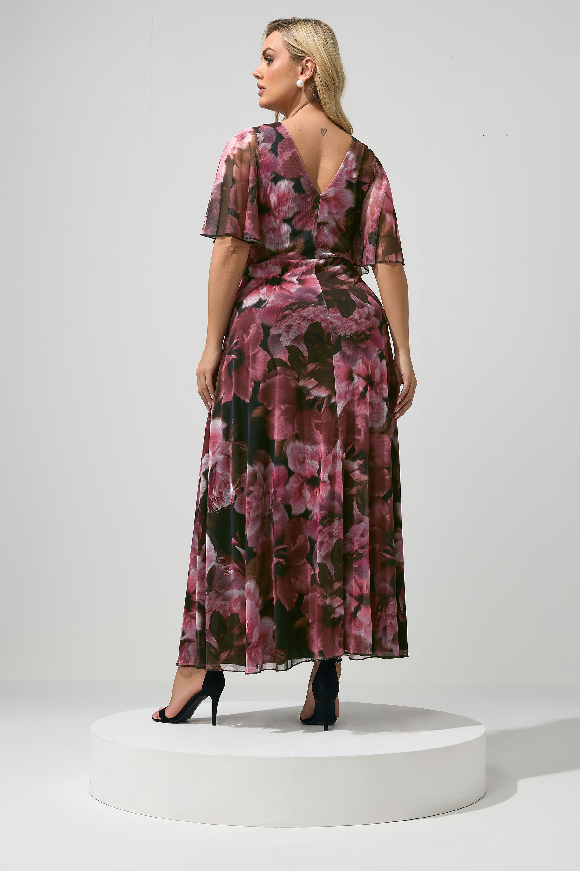 YOURS LONDON Plus Size Burgundy Red Floral Abstract Mesh Dress | Yours Clothing 2