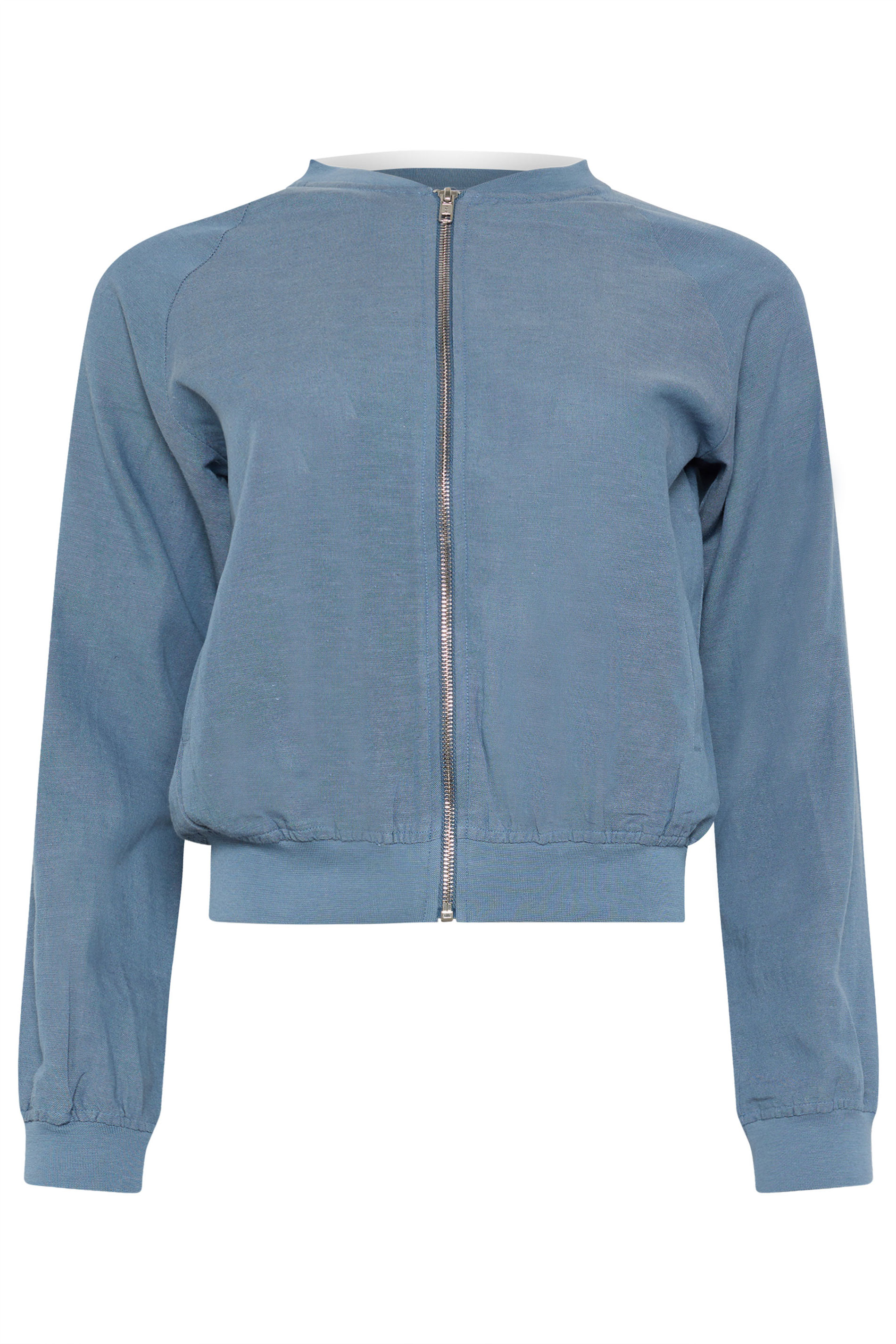 PixieGirl Petite Women's Blue Linen Bomber Jacket | PixieGirl 5