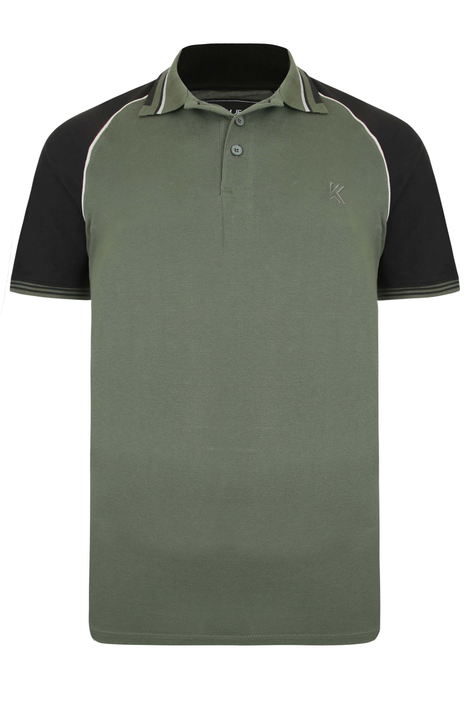 KAM Khaki Green Raglan Tipped Polo Shirt | BadRhino
