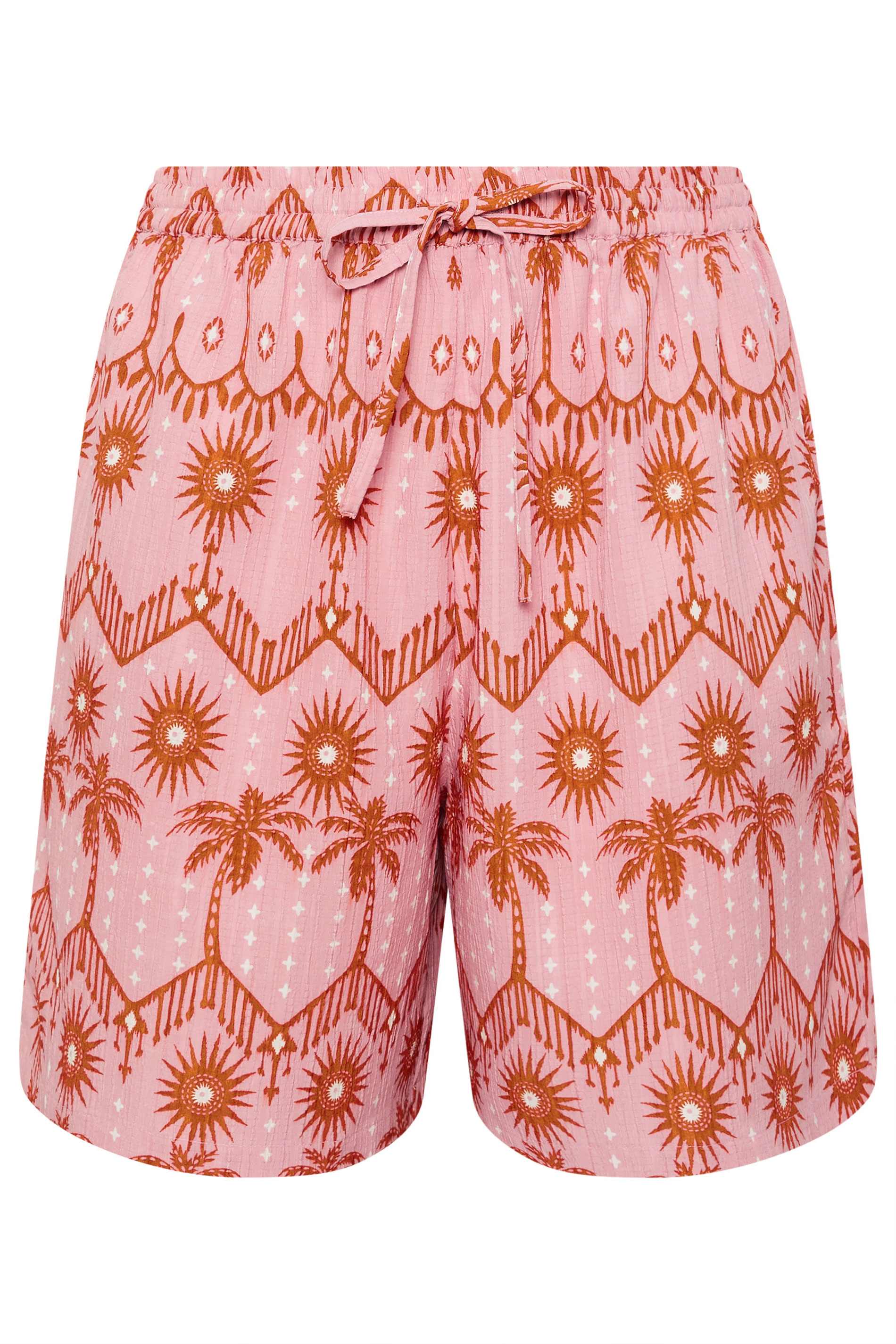 YOURS Plus Size Pink Palm Tree Textured Shorts | Yours Clothing 5