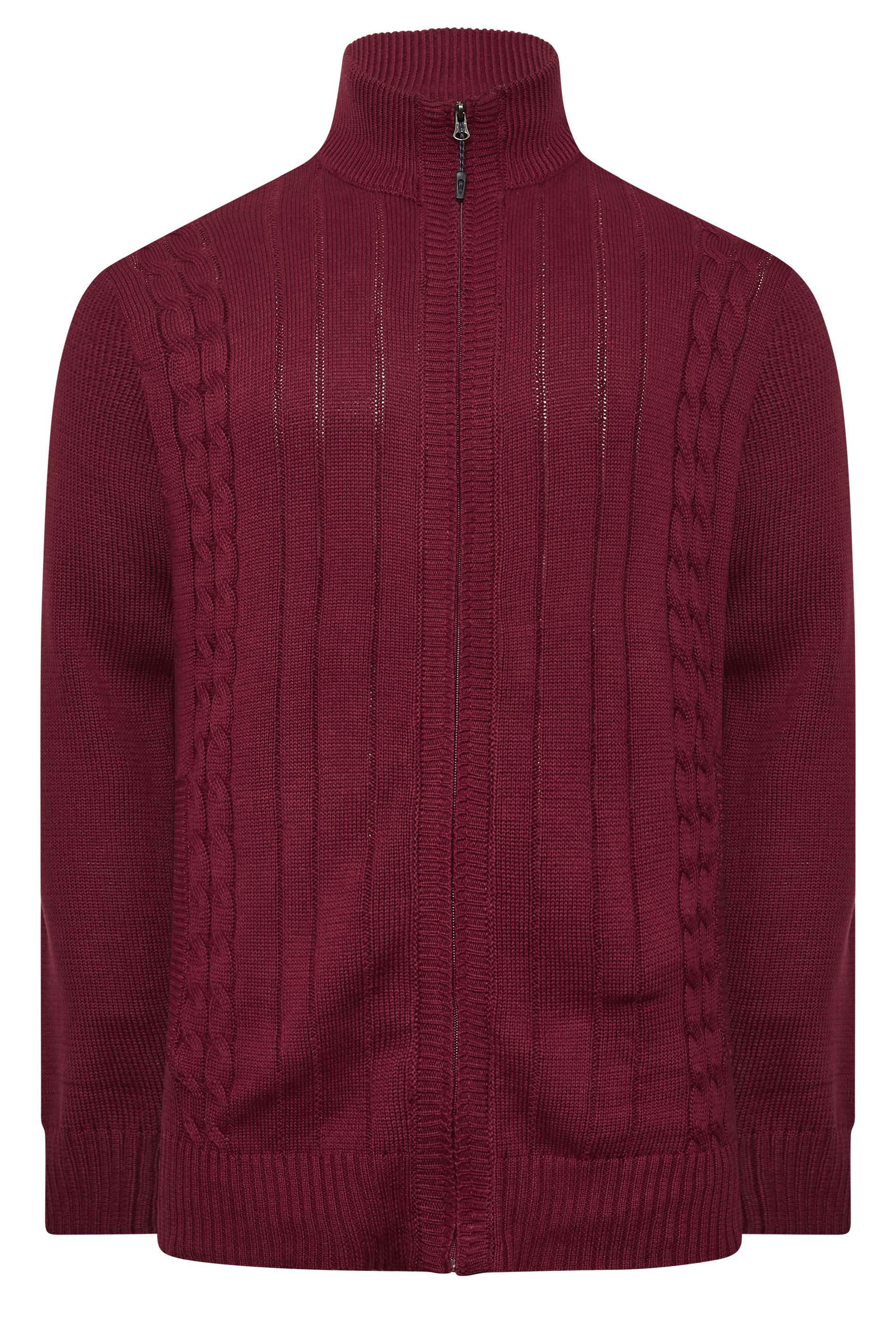 KAM Big & Tall Red Cable Knit Cardigan | BadRhino 3