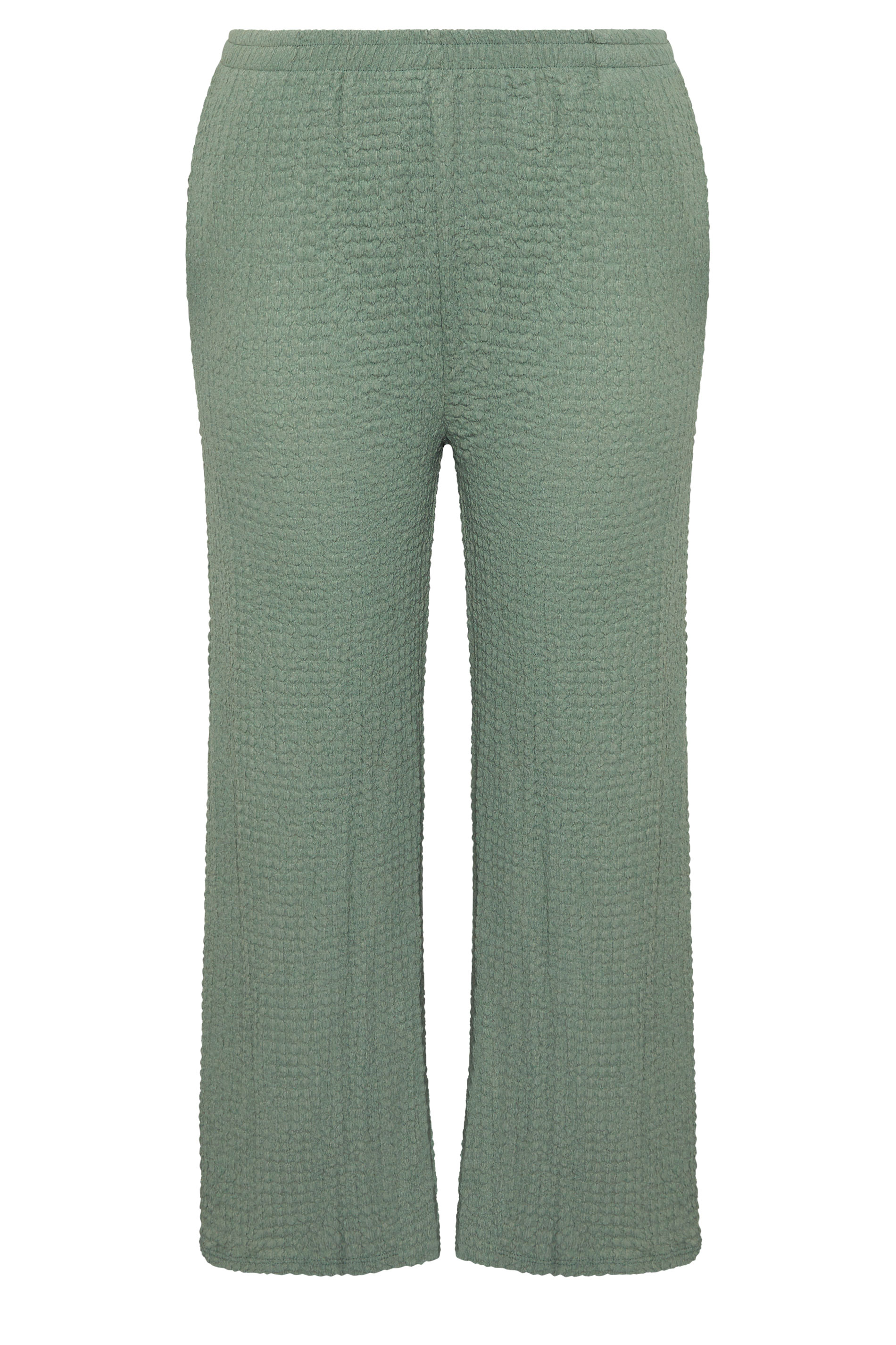 YOURS Plus Size Green Bubble Texture Wide Leg Trousers | Yours Clothing 1