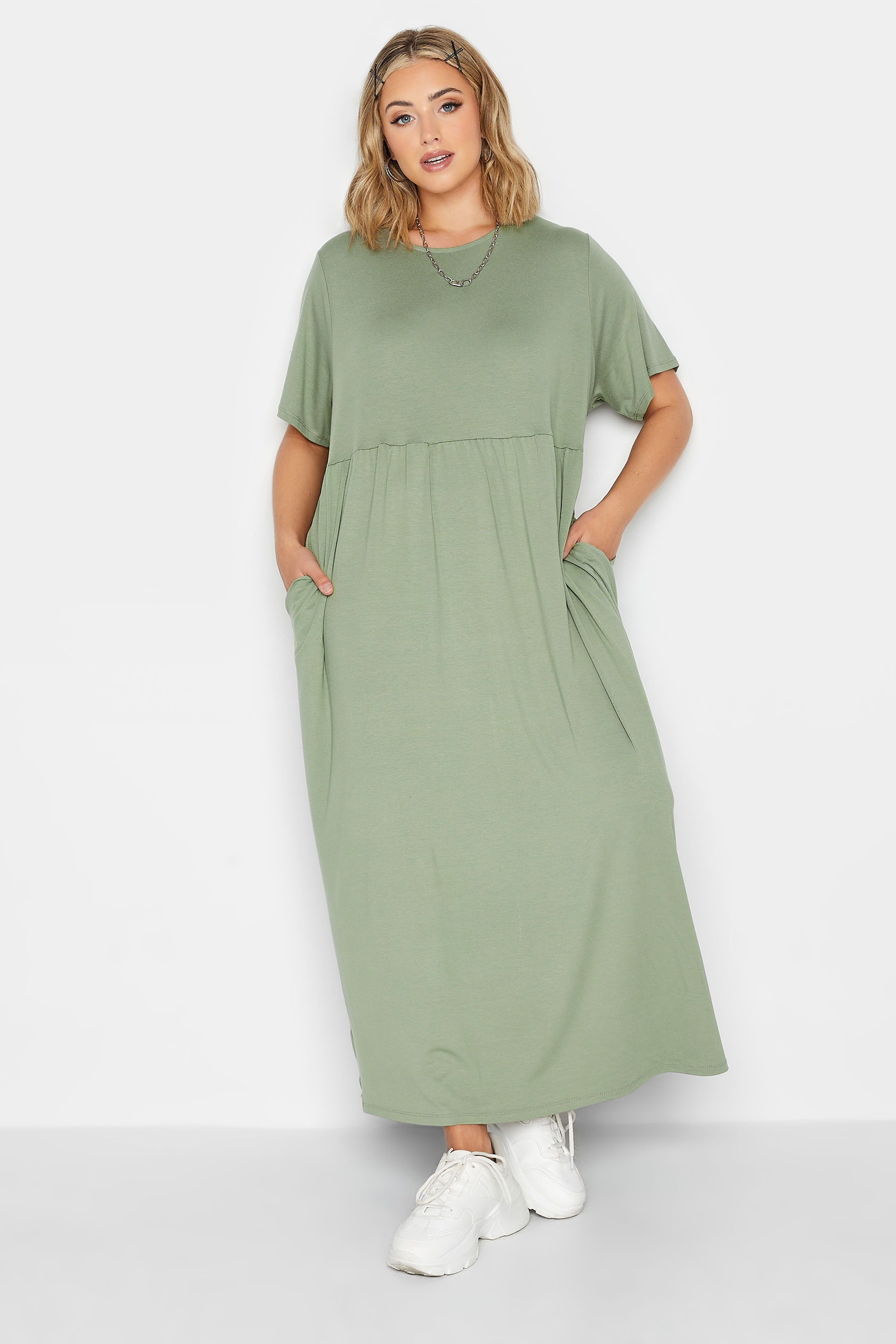 LIMITED COLLECTION Plus Size Light Green Pocket Maxi Dress | Yours Clothing 2