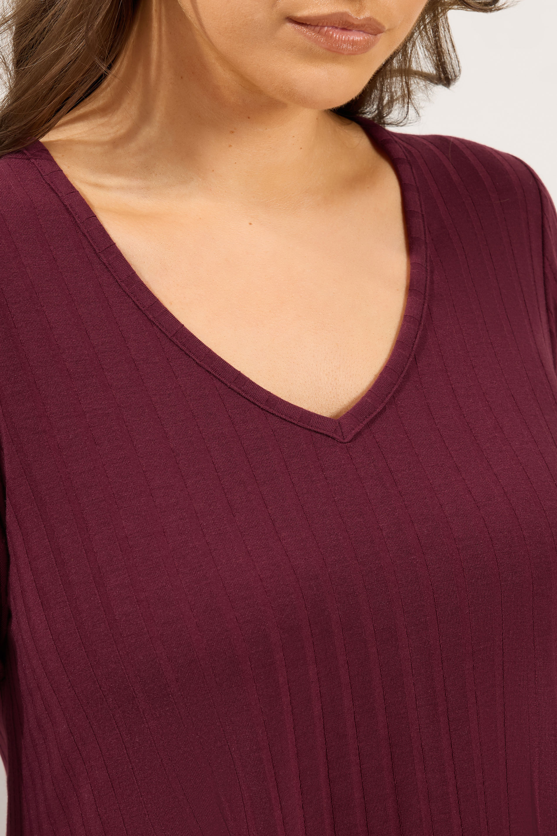 YOURS Plus Size Red Plunge Neck Ribbed T-Shirt | Yours Clothing 4