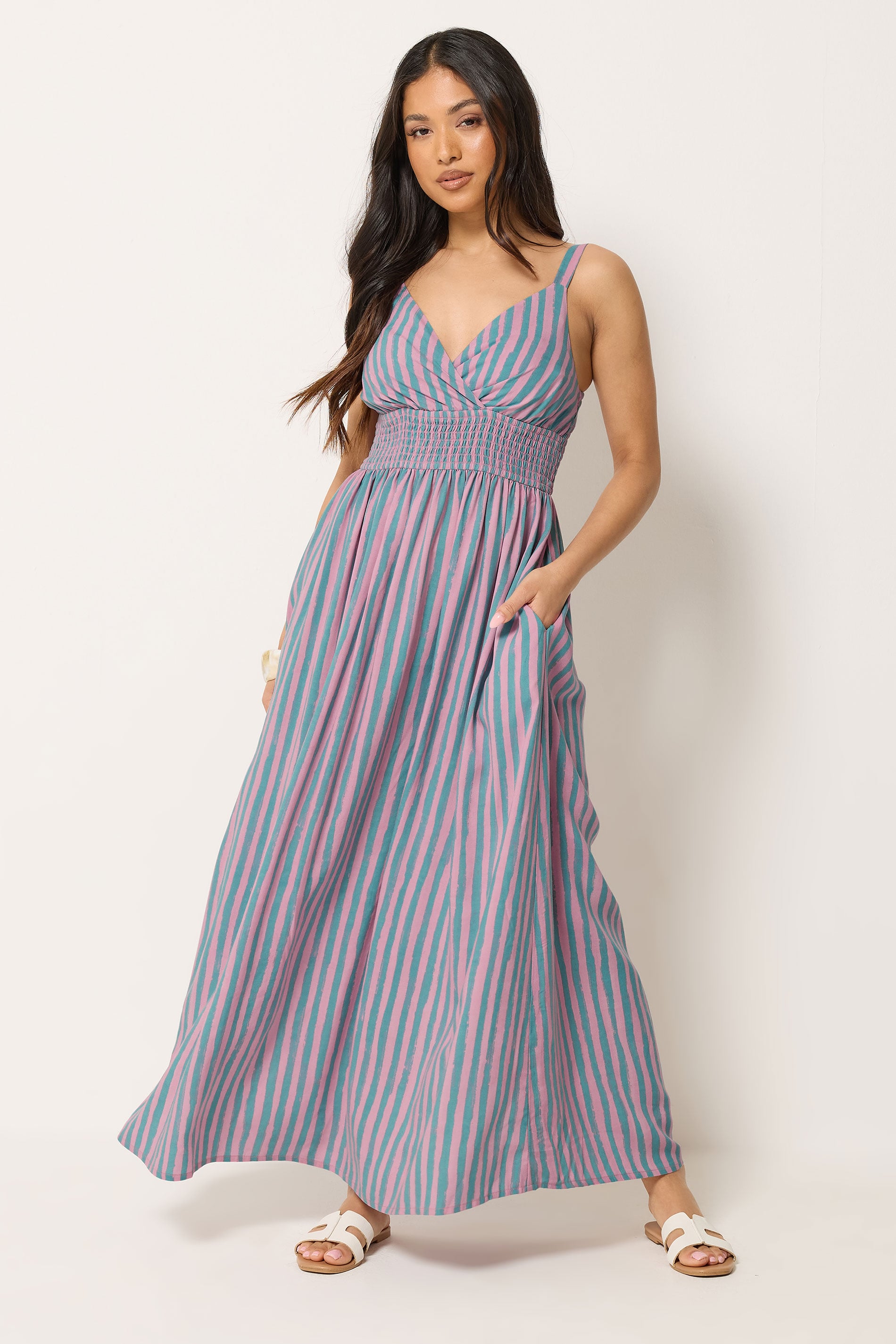 PixieGirl Petite Women's Pink Stripe Wrap Maxi Dress | PixieGirl 3
