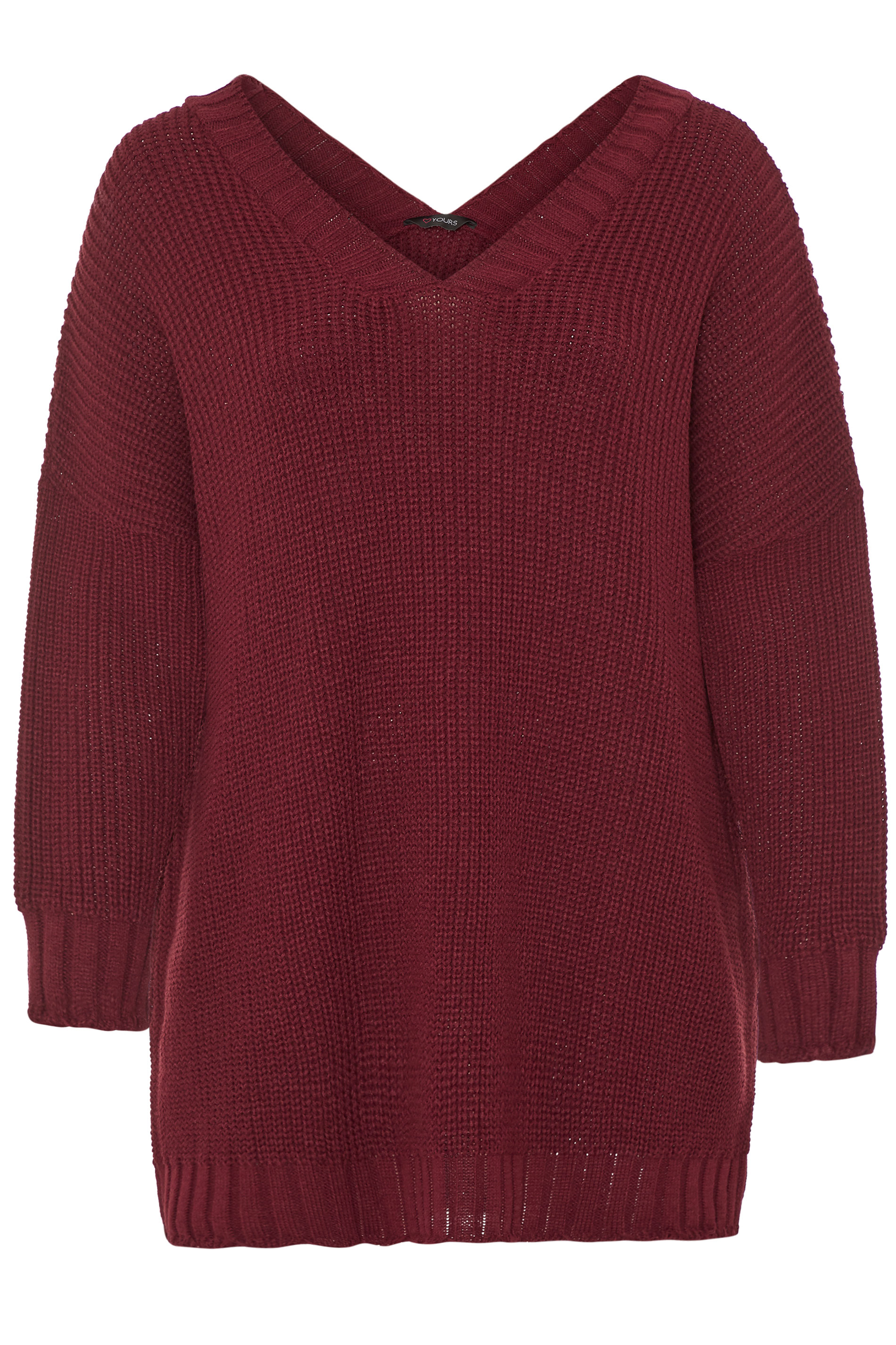 Burgundy Distressed Oversized Knitted Jumper | Yours Clothing
