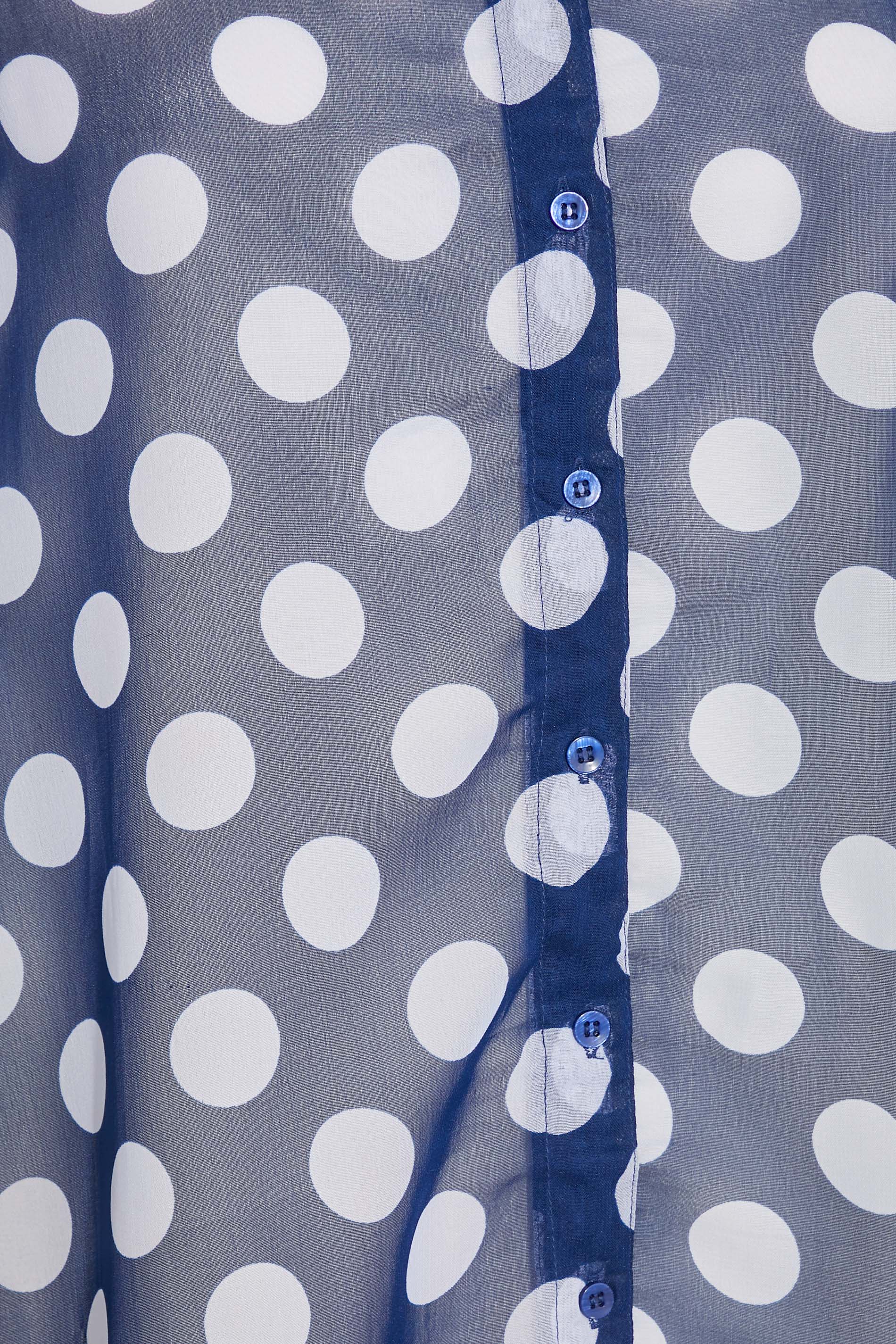 Plus Size Navy Blue Polka Dot Print Button Through Shirt