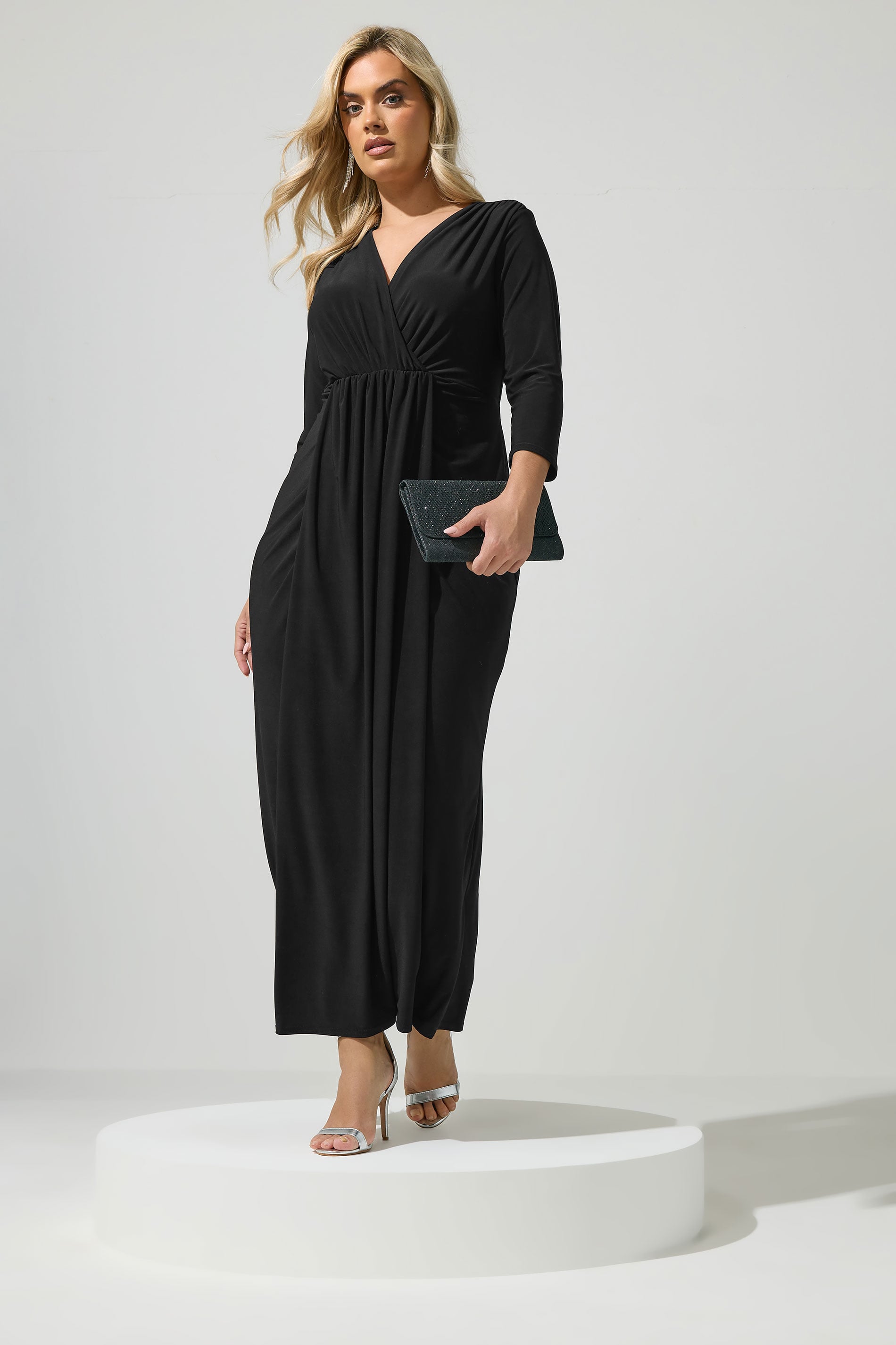 YOURS LONDON Plus Size Black Maxi Wrap Dress | Yours Clothing 1