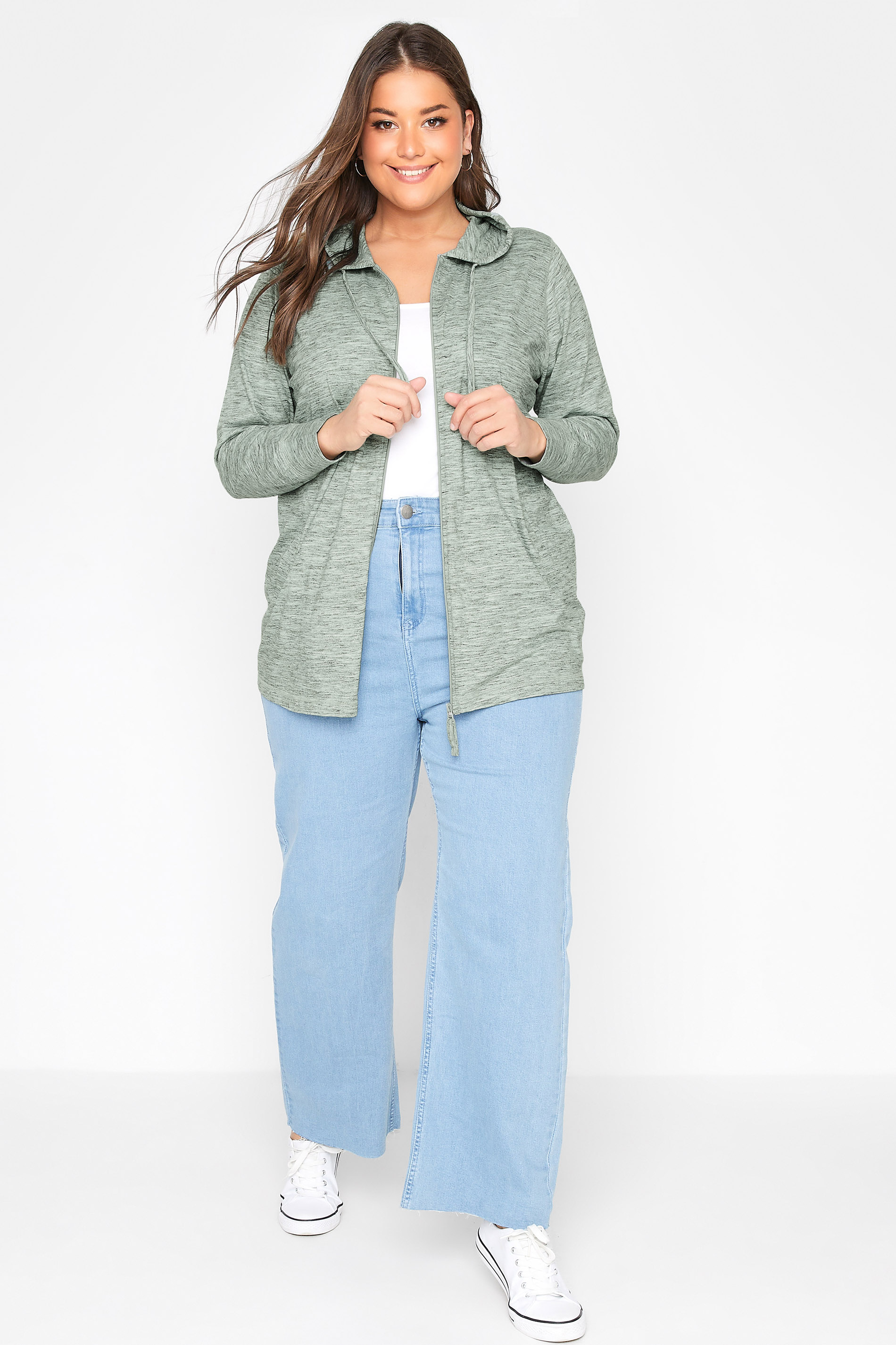Plus Size Sage Green Marl Zip Hoodie | Yours Clothing 2