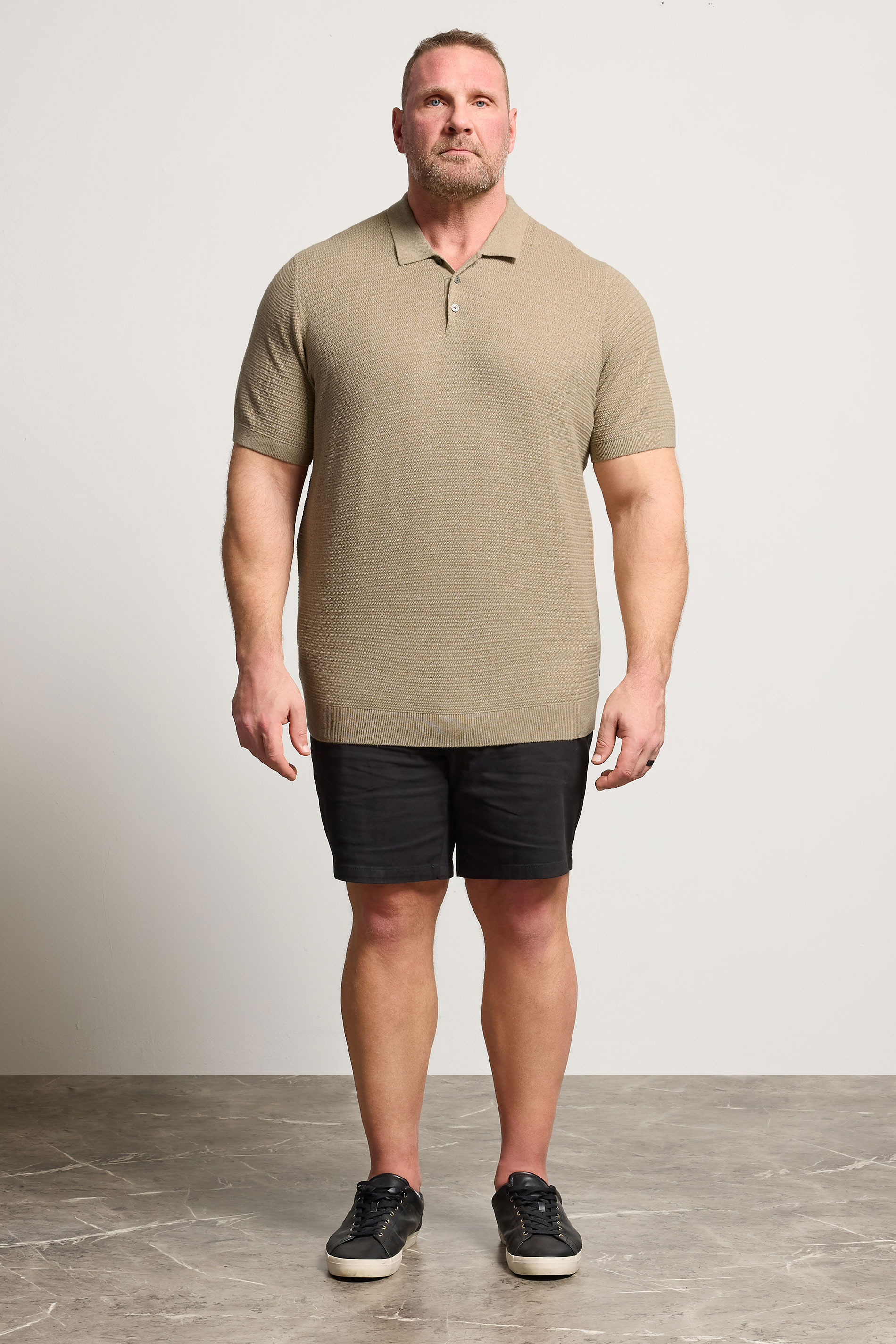 JACK & JONES Big & Tall Stone Brown Knitted Polo Shirt | BadRhino 1