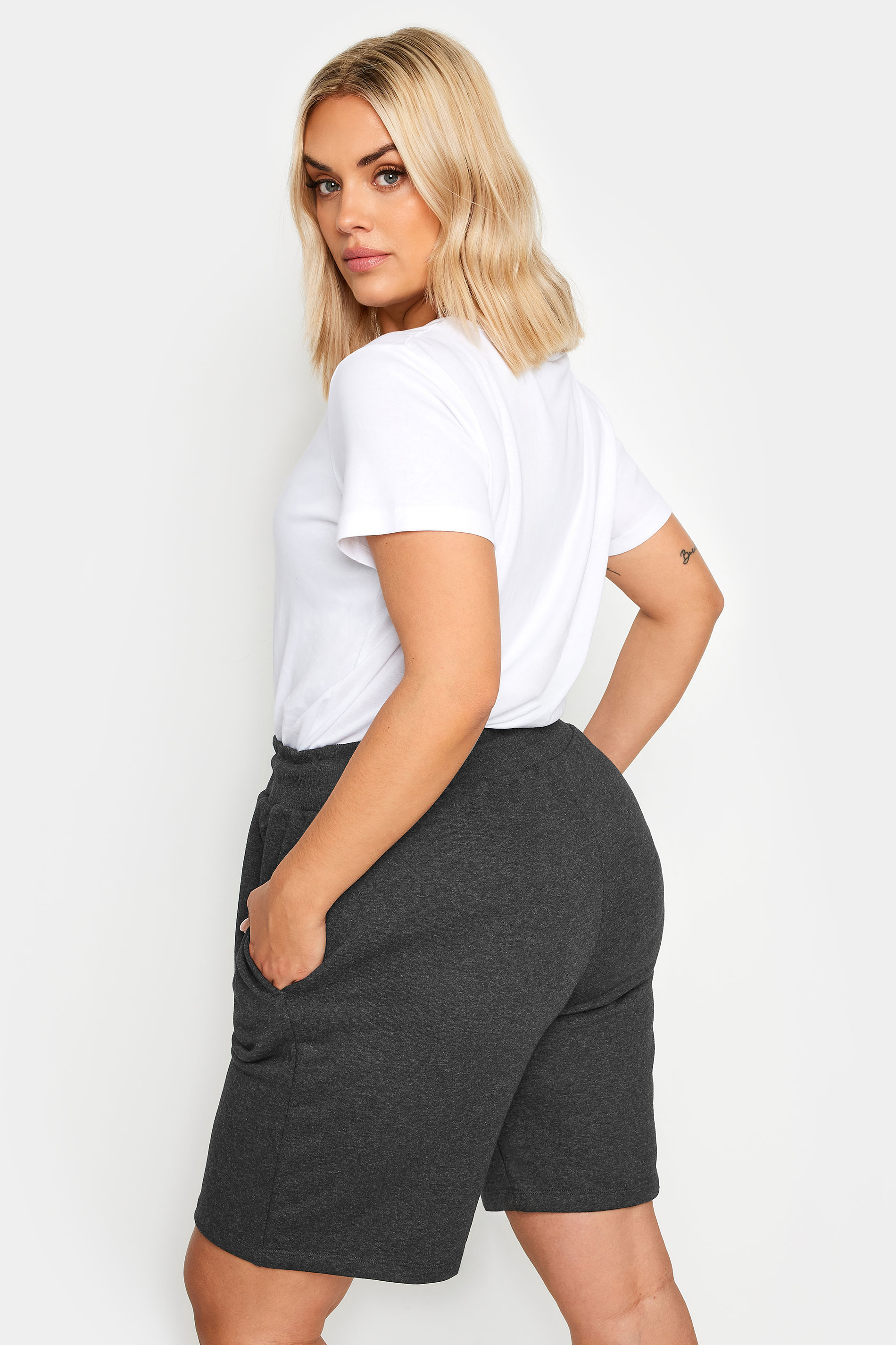 YOURS Plus Size Charcoal Grey Elasticated Jogger Shorts | Yours Clothing 3