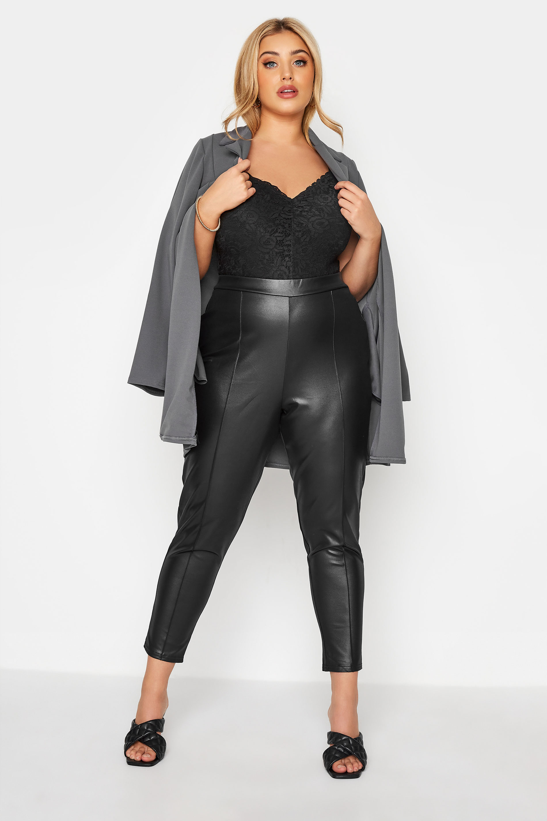 Plus Size YOURS LONDON Black Leather Look Trousers