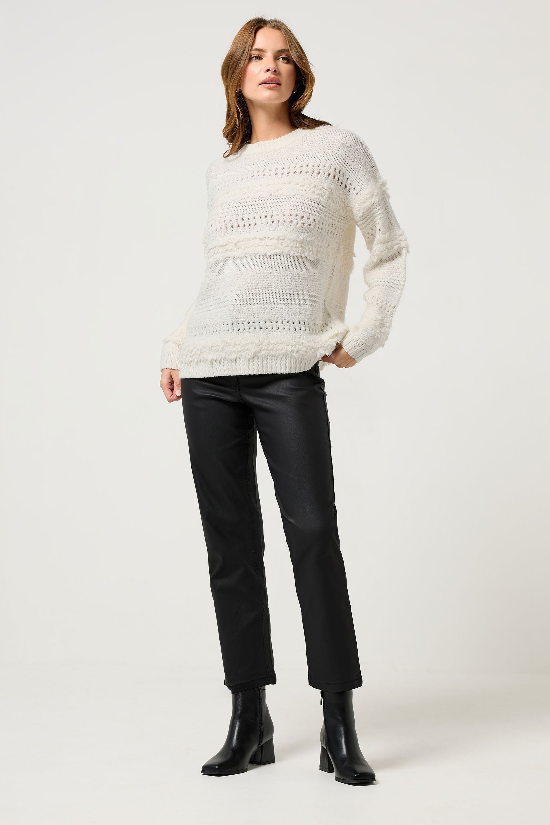 M&Co Ivory White Textured Boucle Knit Jumper | M&Co 2